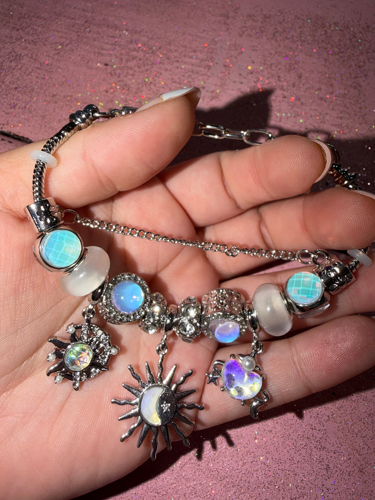 Blue sun charm bracelet