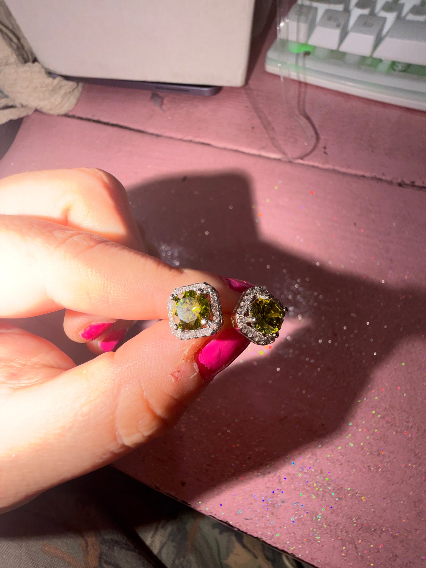 Green rhinestone earrings