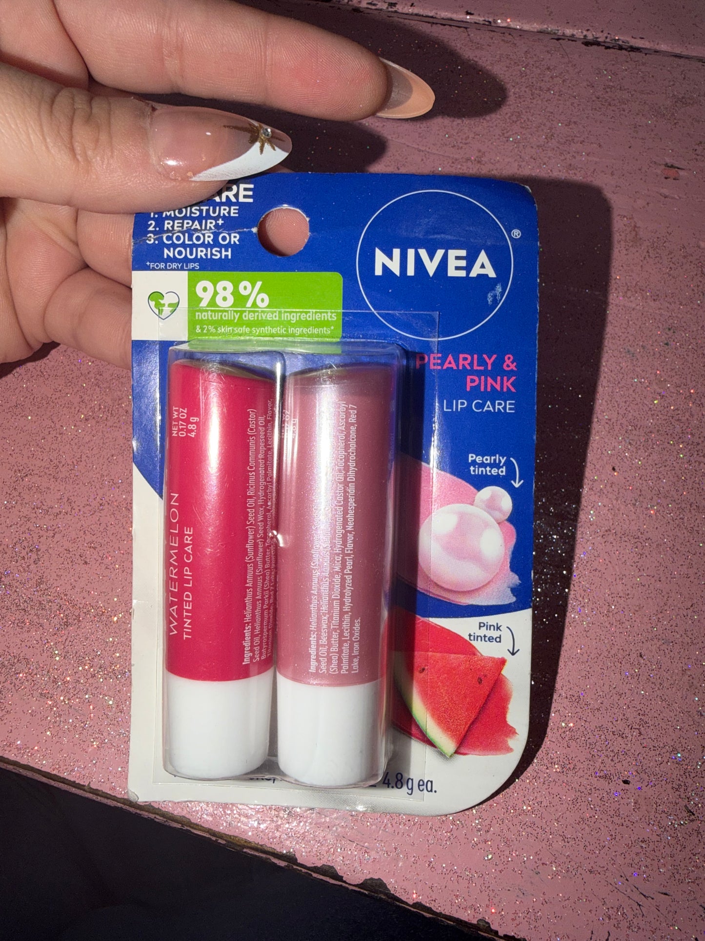 2 pcs pearly pink lip balms