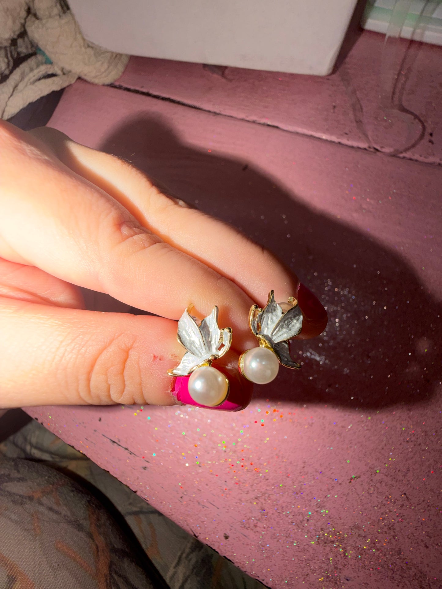 White butterfly earrings