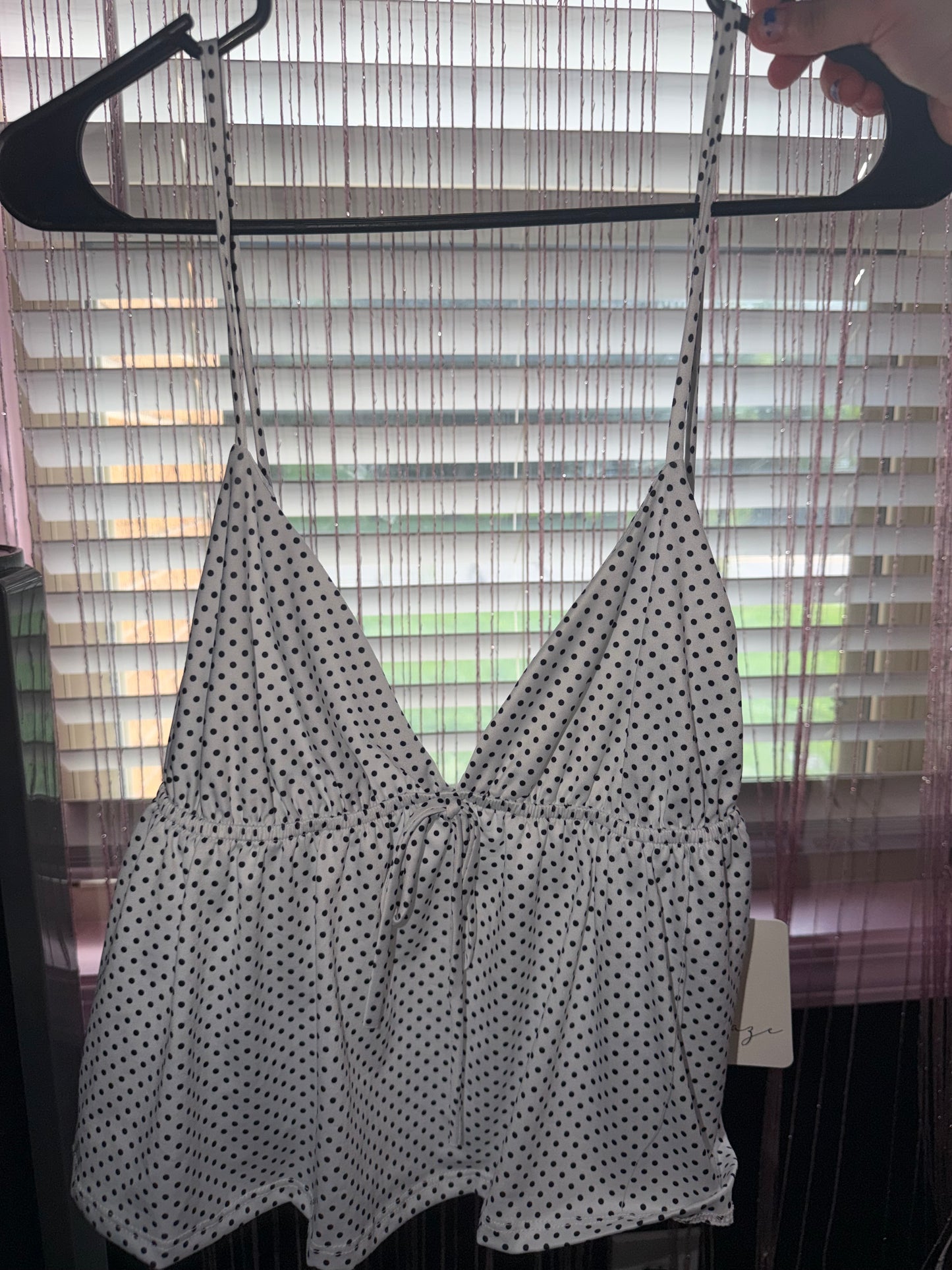 Black polka dot tank (L)