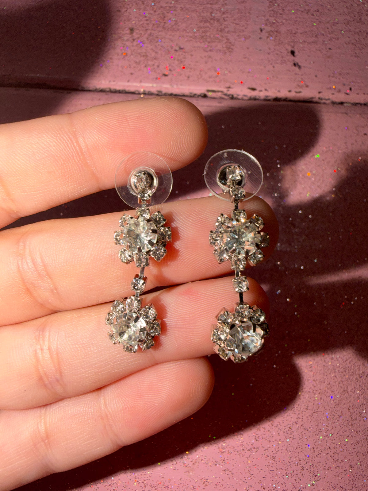 Silver dangle flower earrings