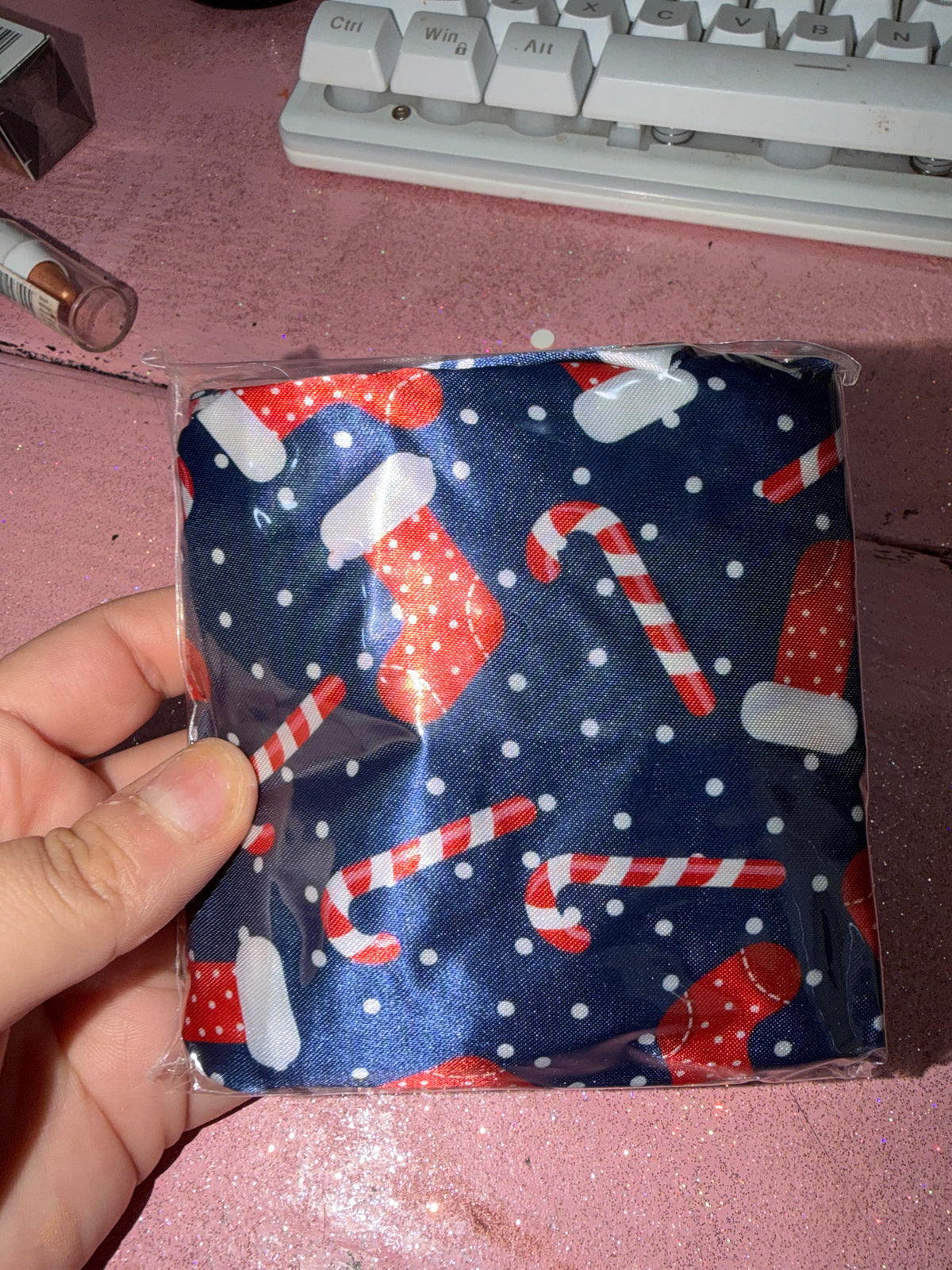 Candy cane shower cap
