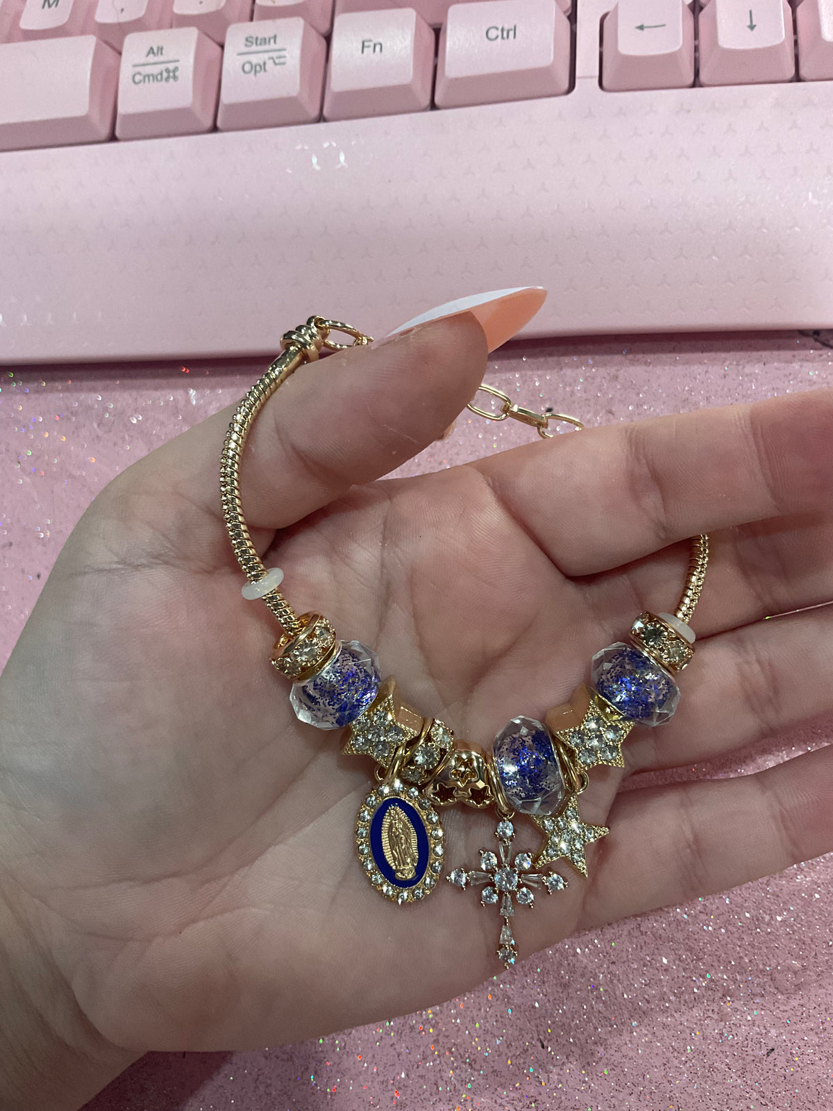 Royal blue virgin of Guadalupe charm bracelet