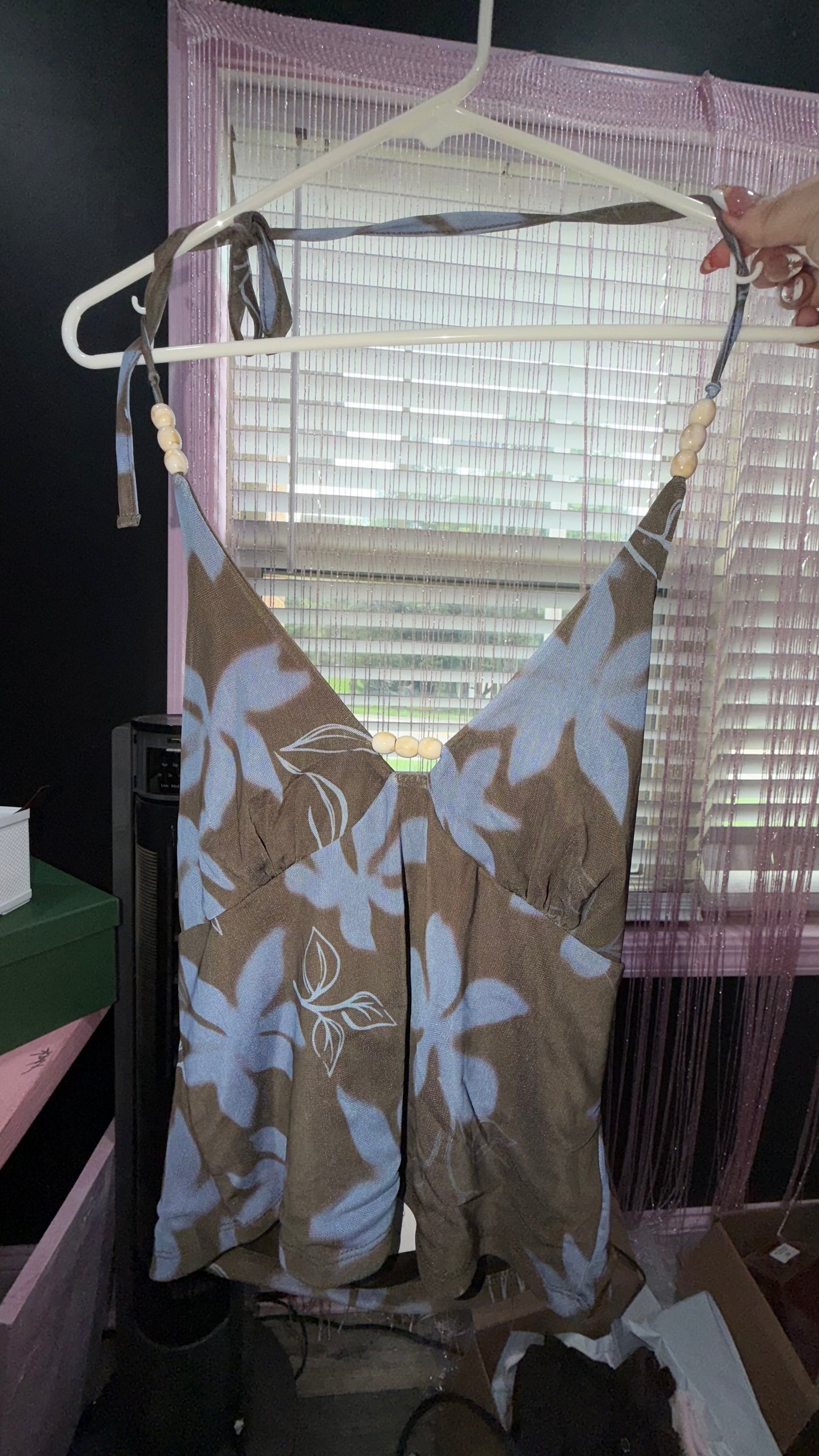 Brown and blue floral tank (L)