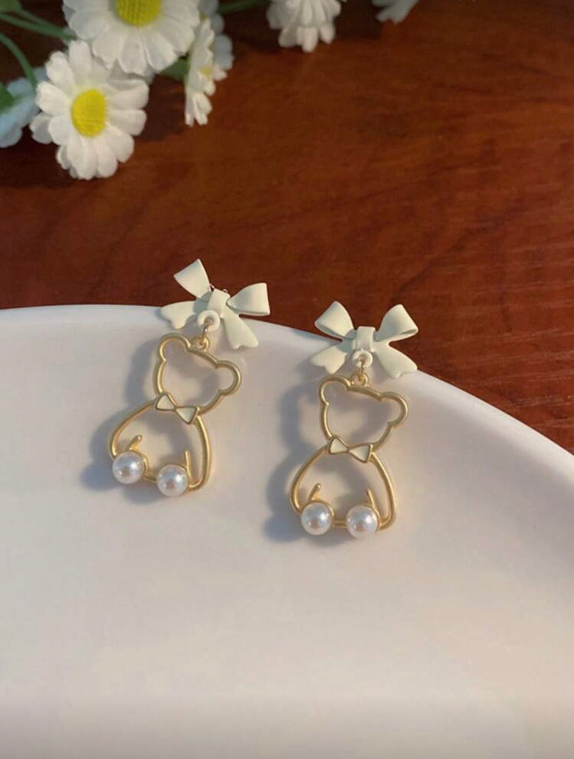 Bear with bow earrings