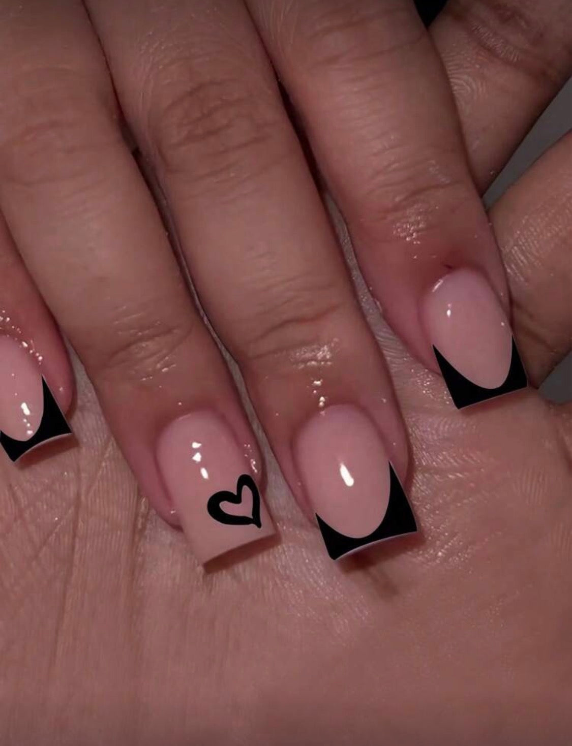 Black French tip with heart nails