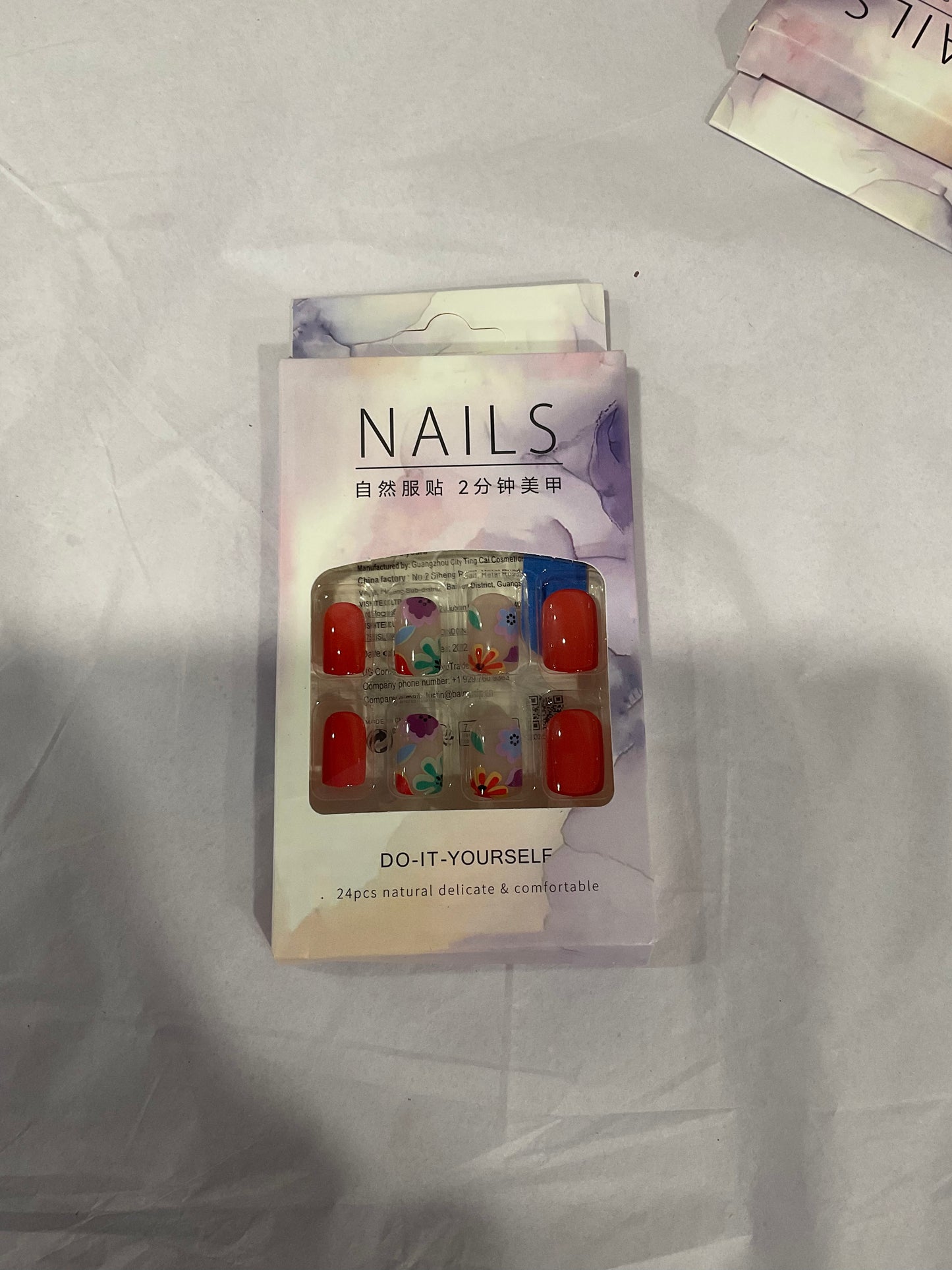Orange floral nails