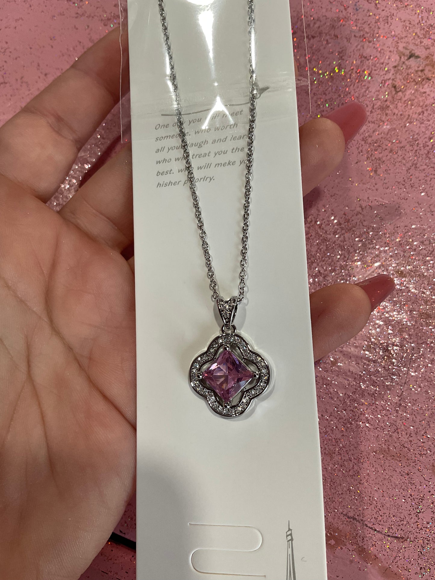 Pink clover necklace