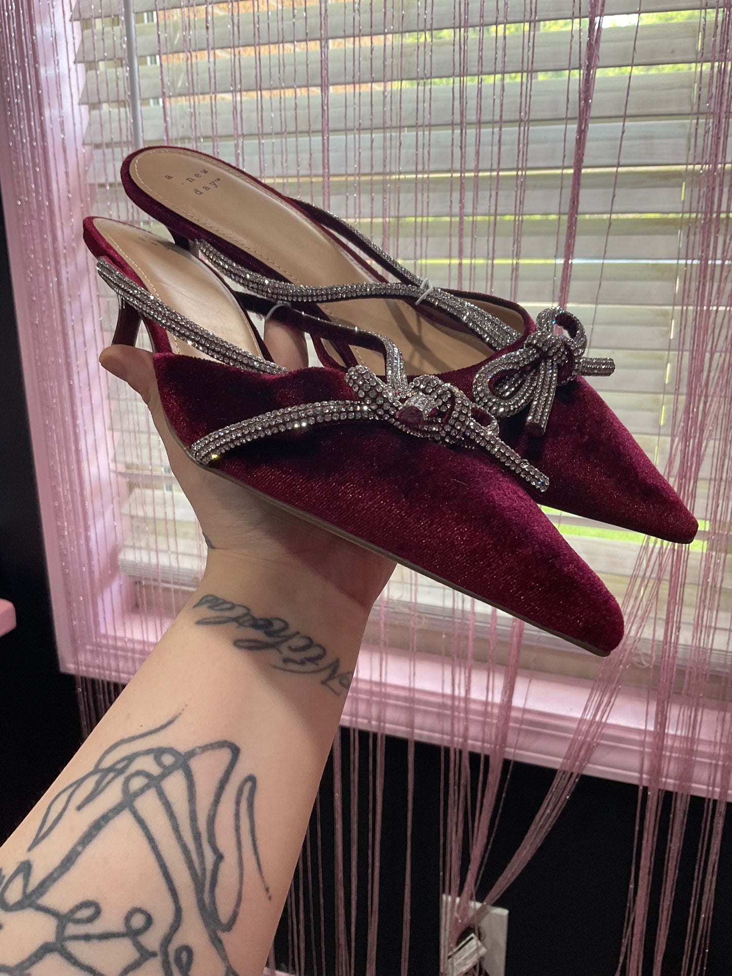 9 in a half red rhinestone heels