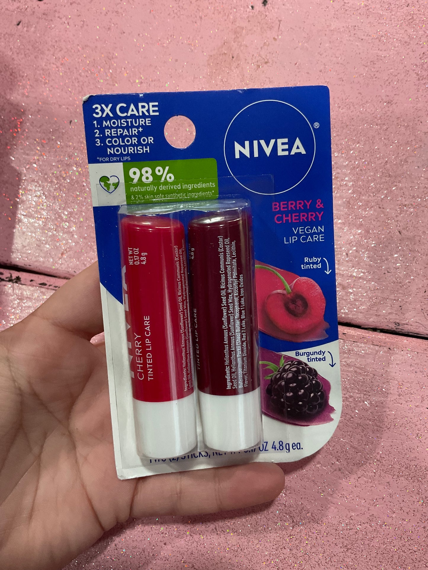 Berry and Cherry tinted lip balms