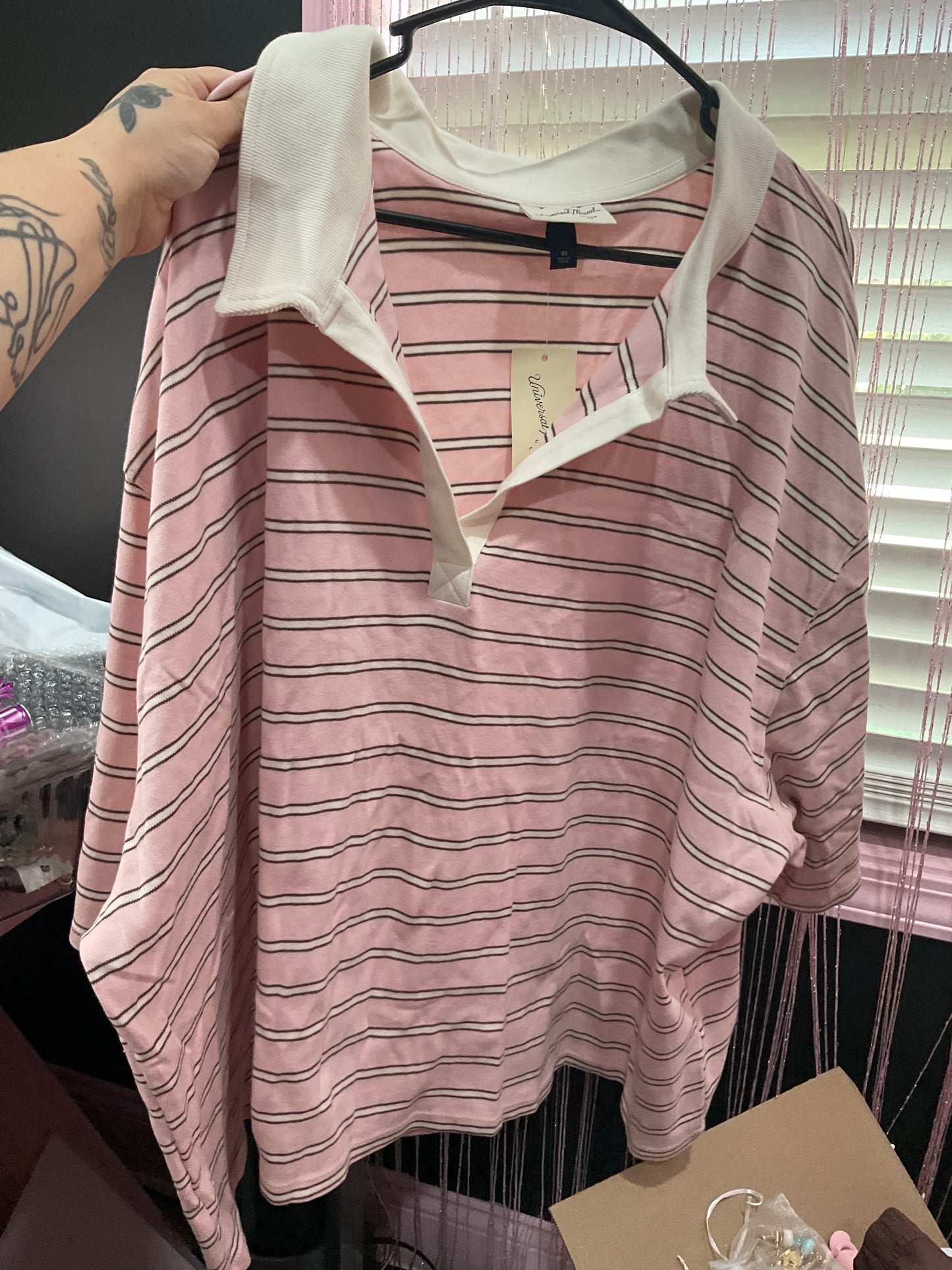 Pink sweater with stripes (2 XL)