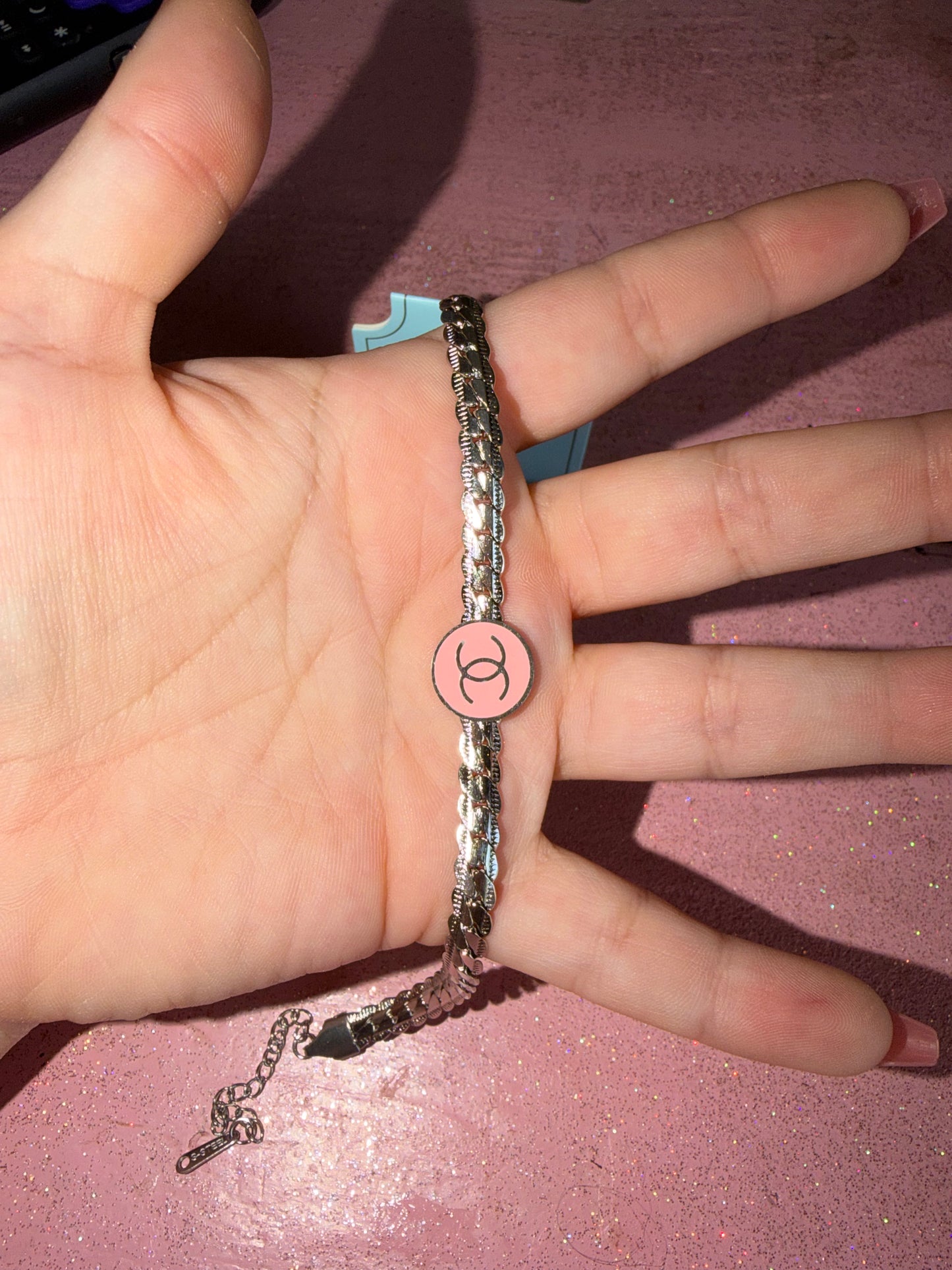 Cc pink and silver bracelet