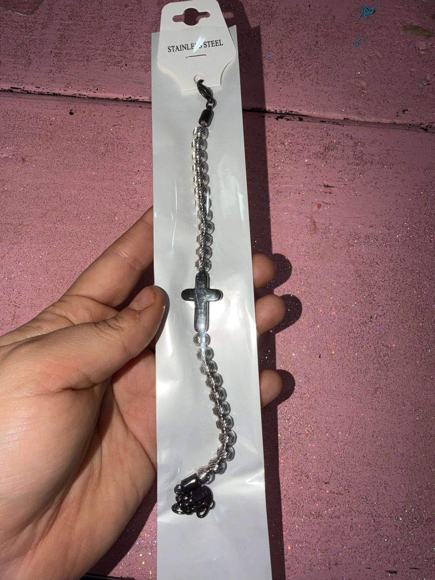 Black and silver cross bracelet