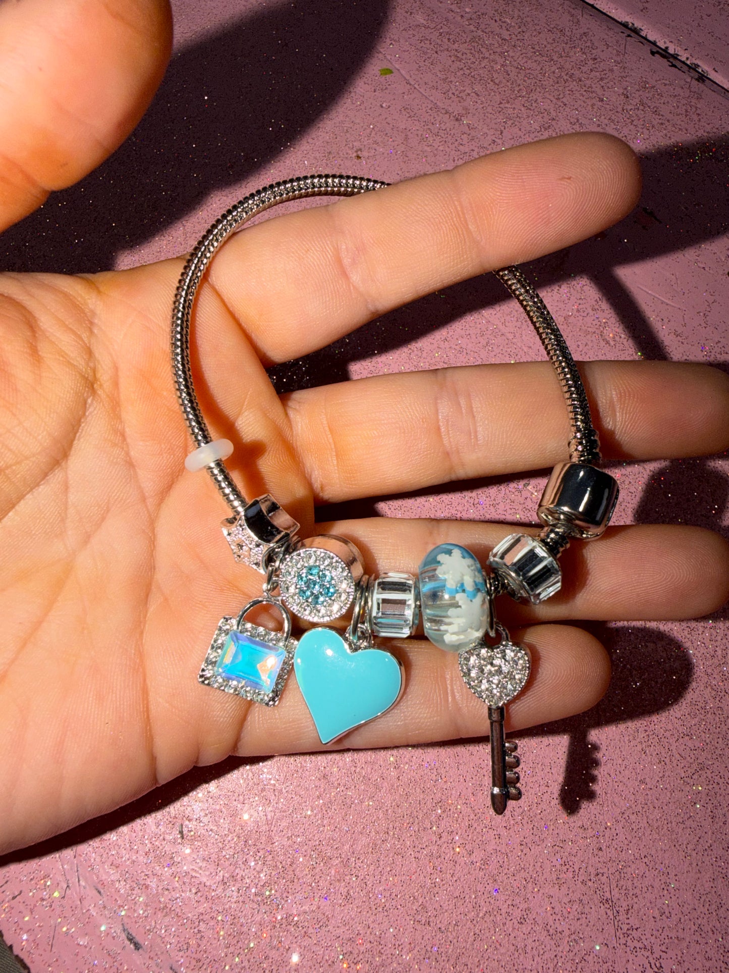 Blue heart charm bracelet
