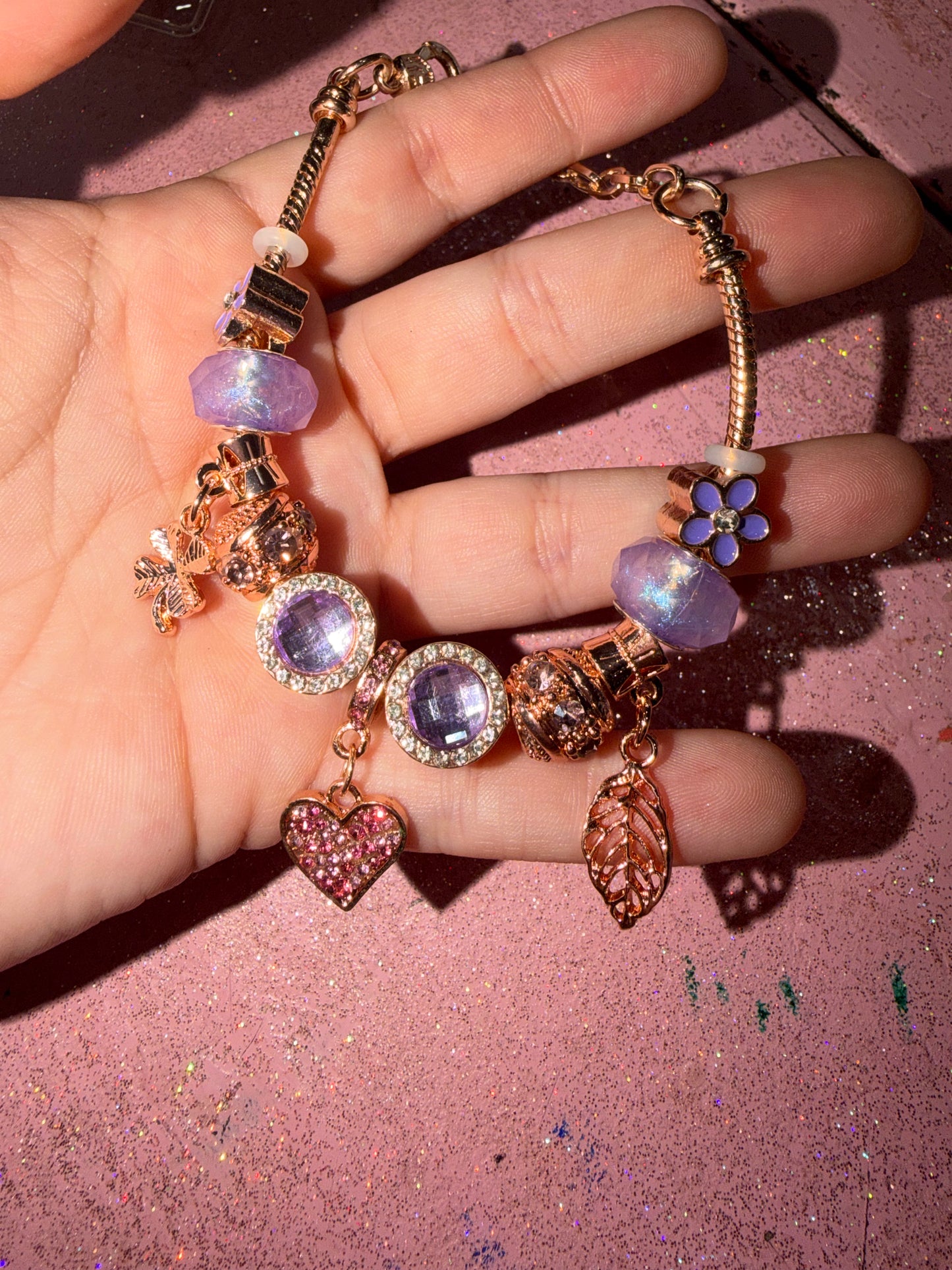 Lavender heart charm bracelet