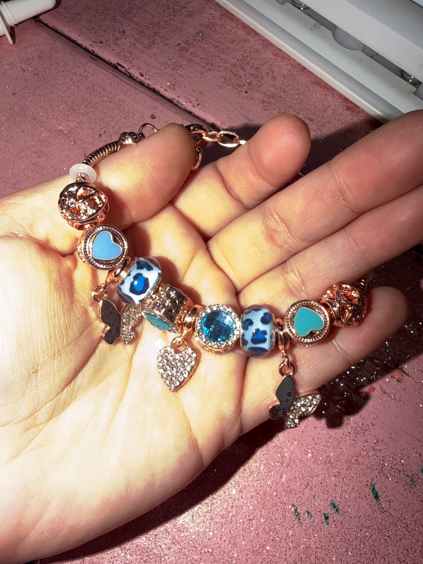 Blue cheetah charm bracelet