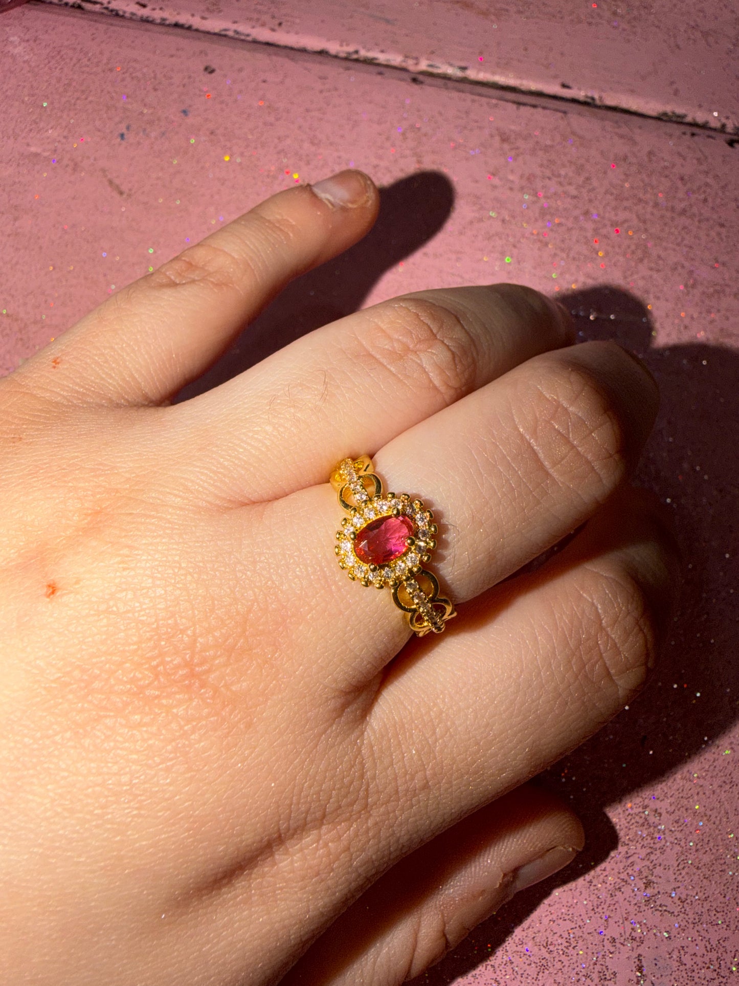 Gold and pink adjustable ring