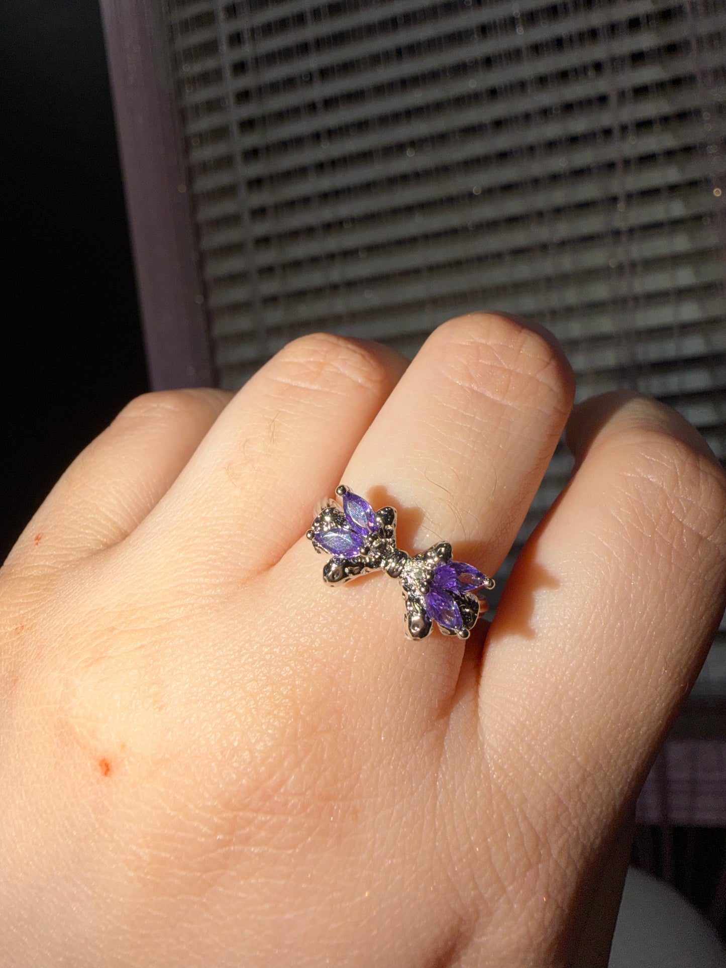 Purple butterfly adjustable ring