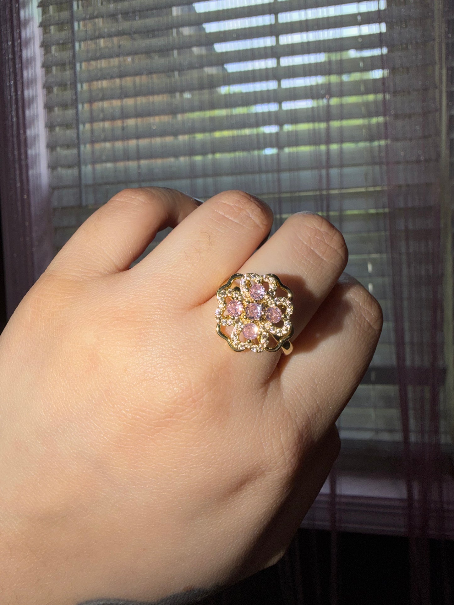 Pink clover adjustable ring