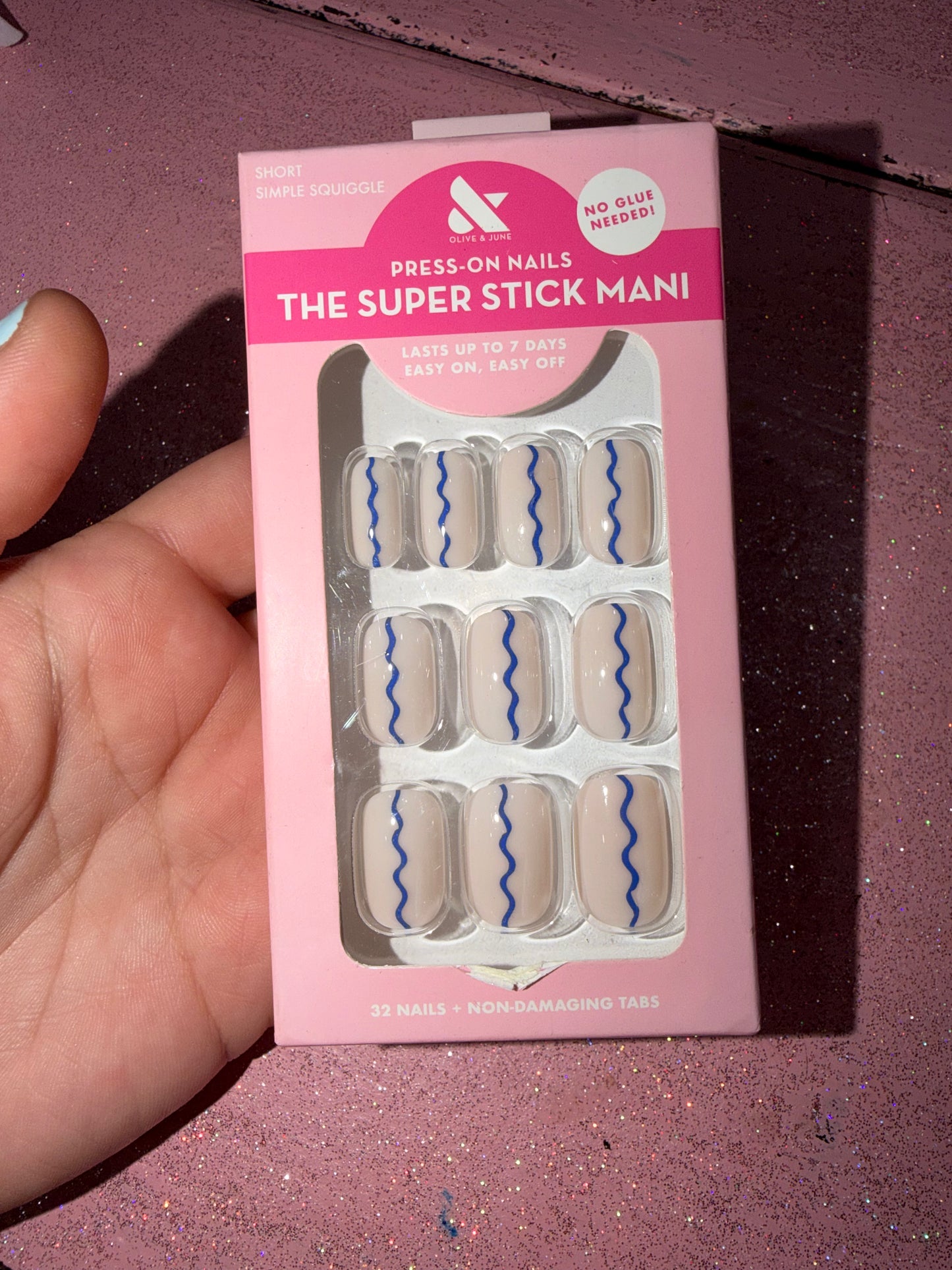 Blue and cream press on nails