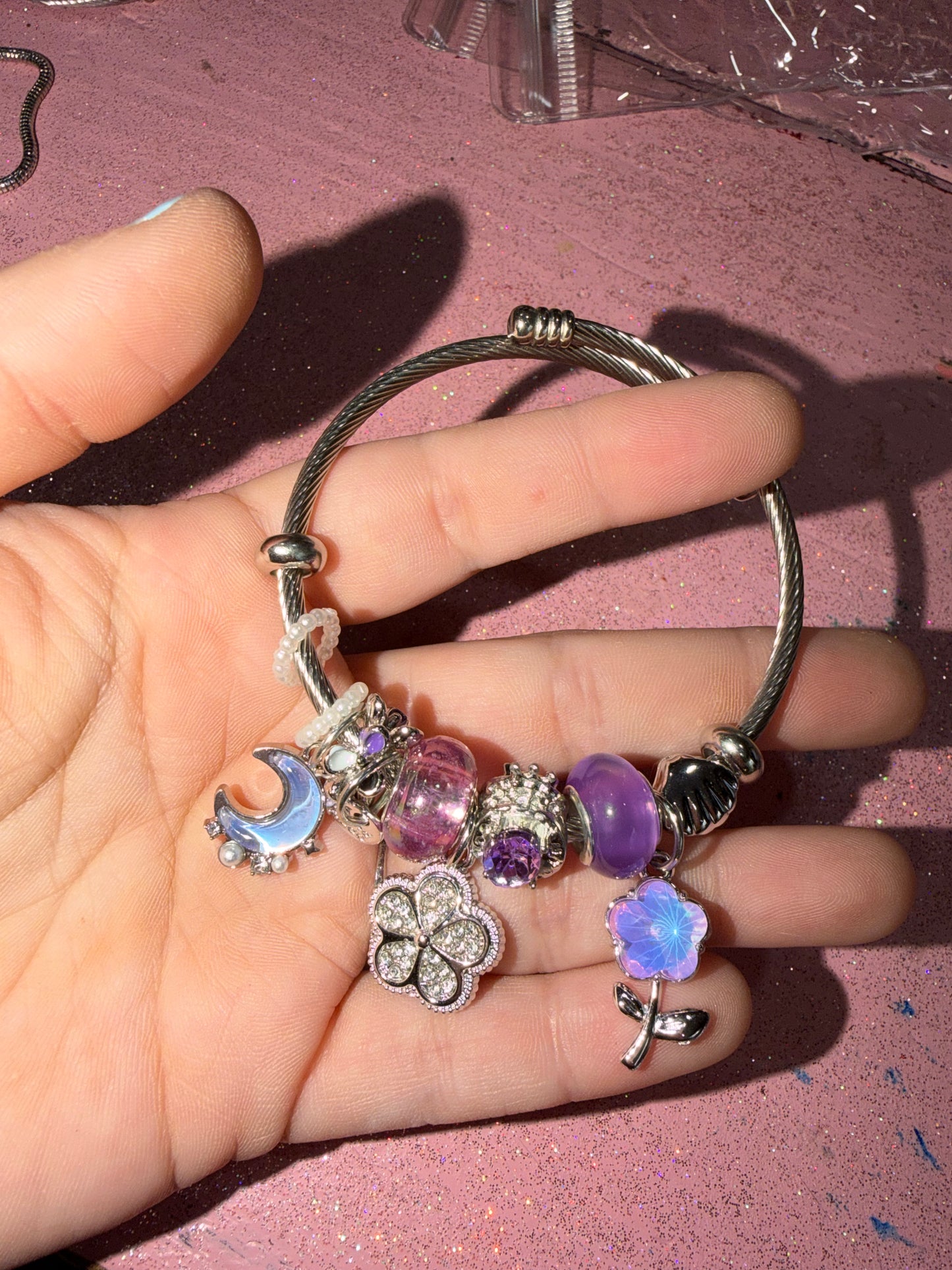 Purple flower charm bracelet