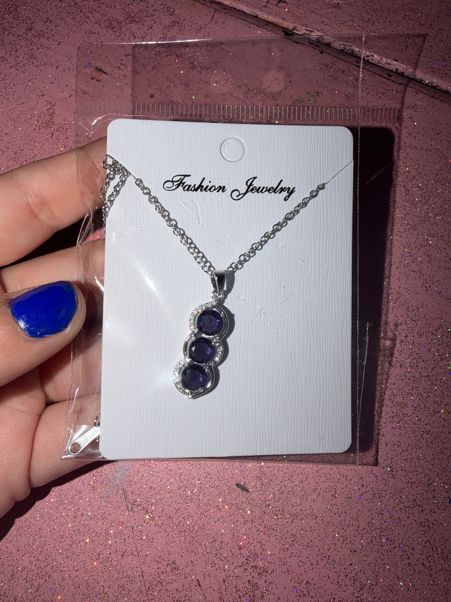 Purple 3 charm necklace