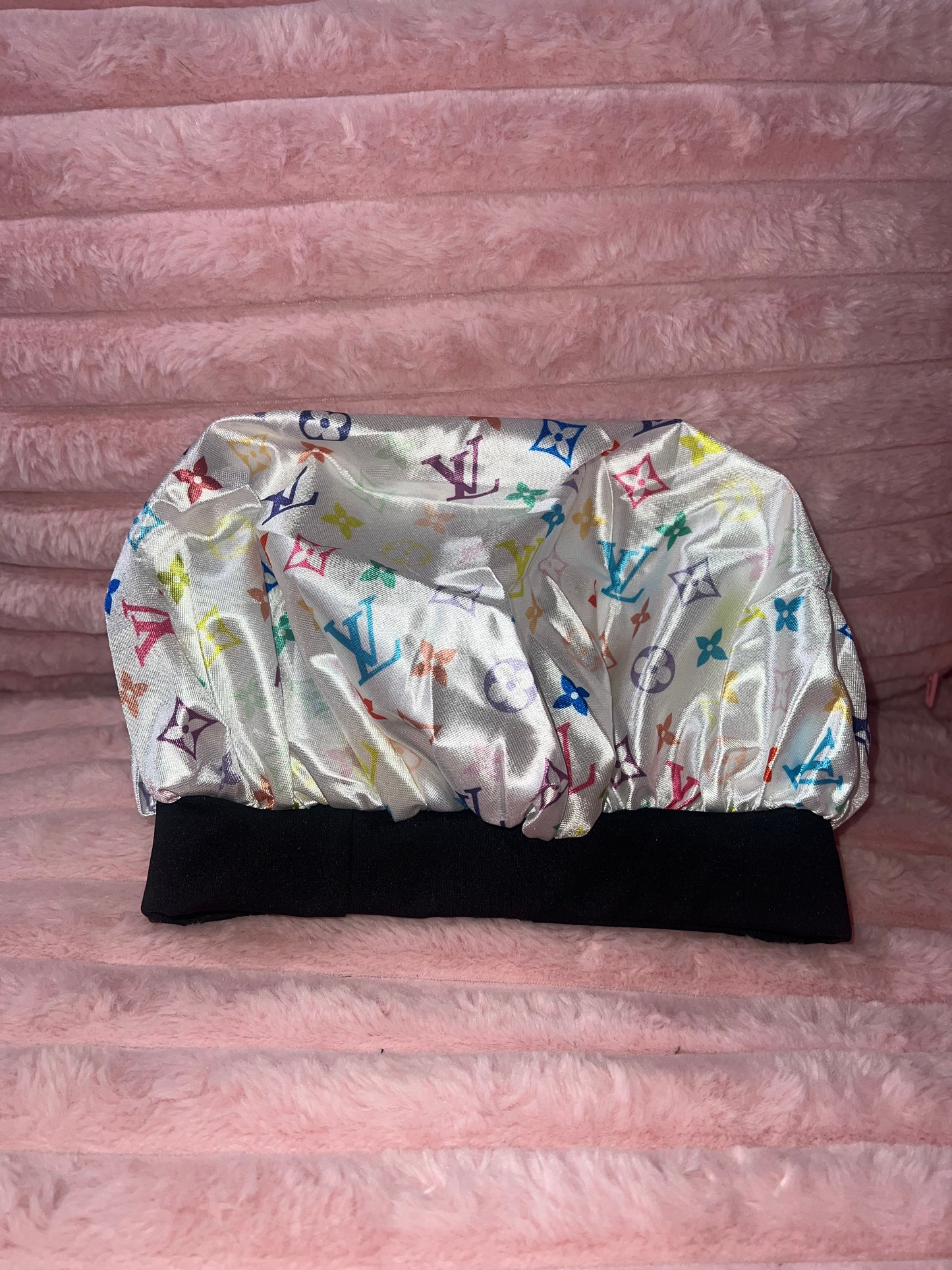 white colorful bonnet