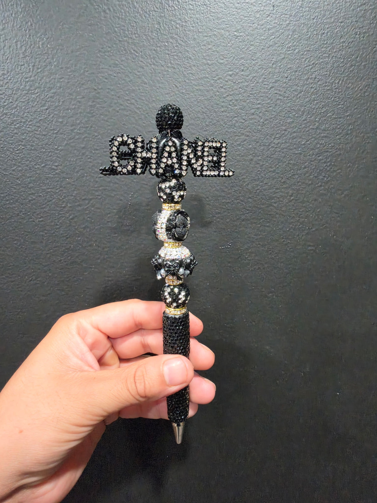 Chanel black rhinestone pen