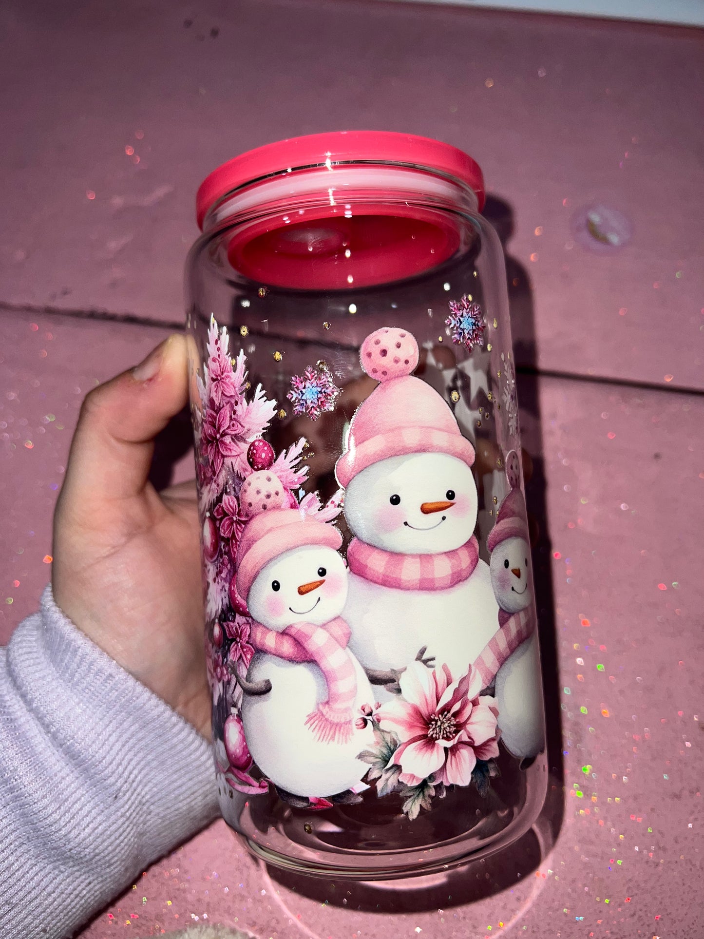 Pink snowman cup