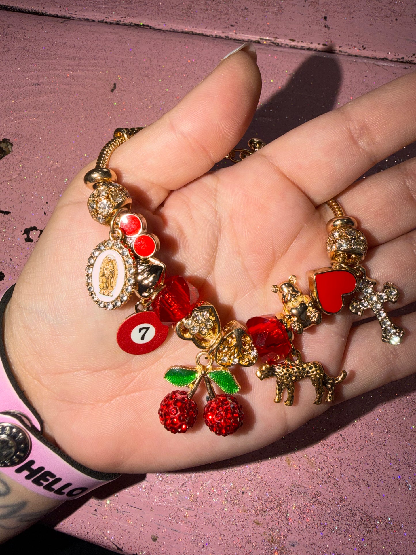Red cherry charm bracelet