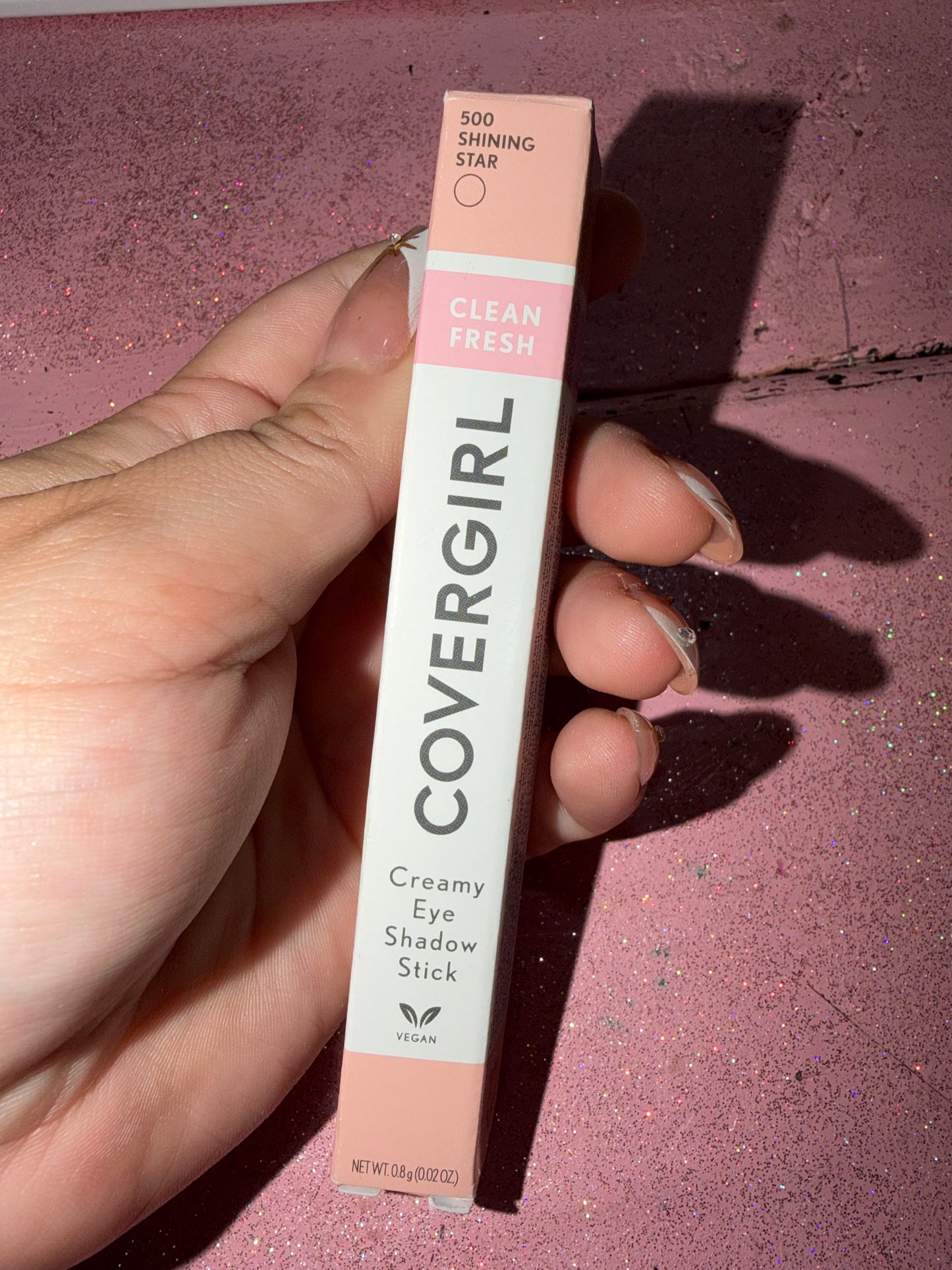 Baby pink glitter eyeshadow stick