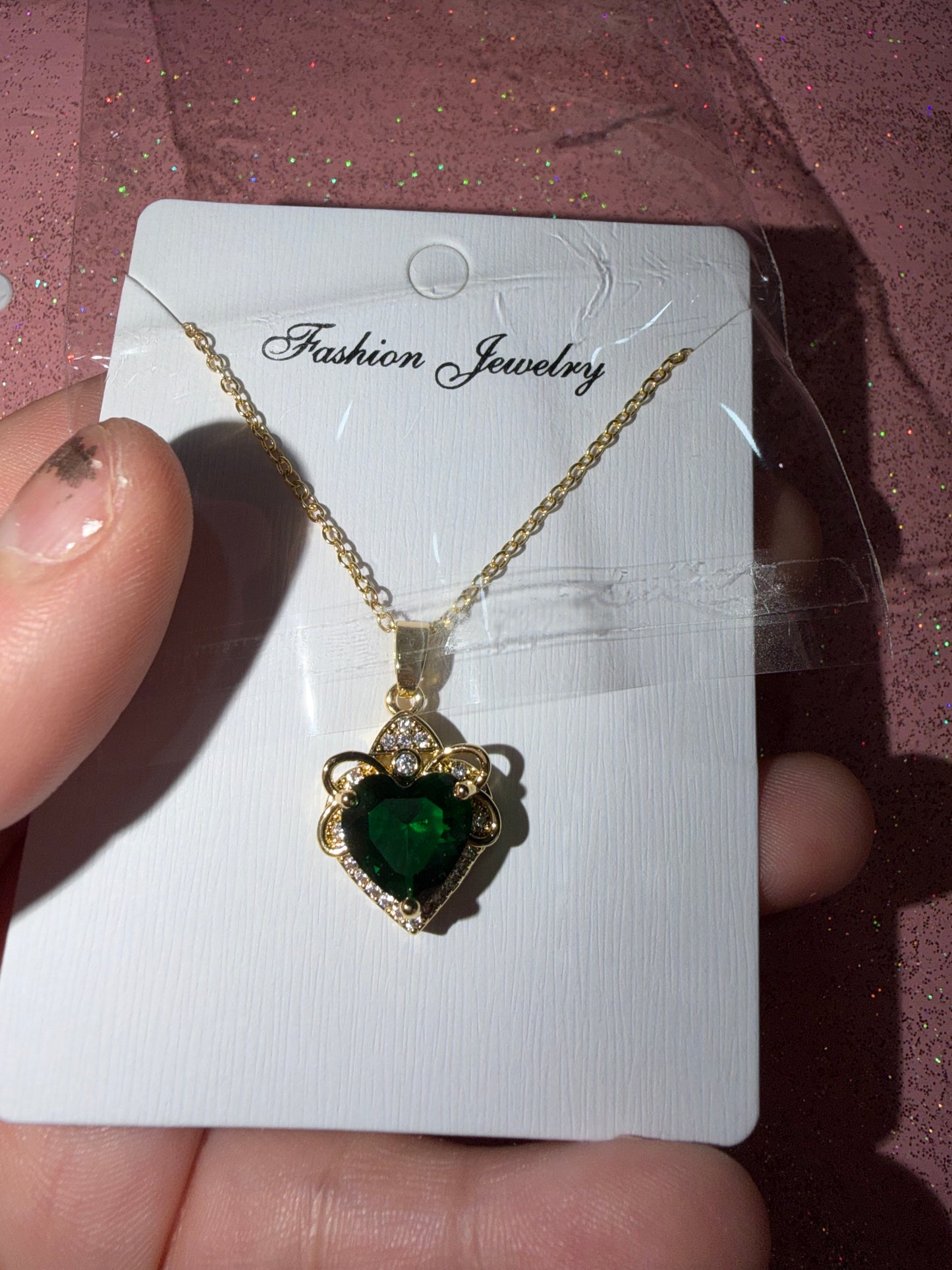 Emerald green heart necklace
