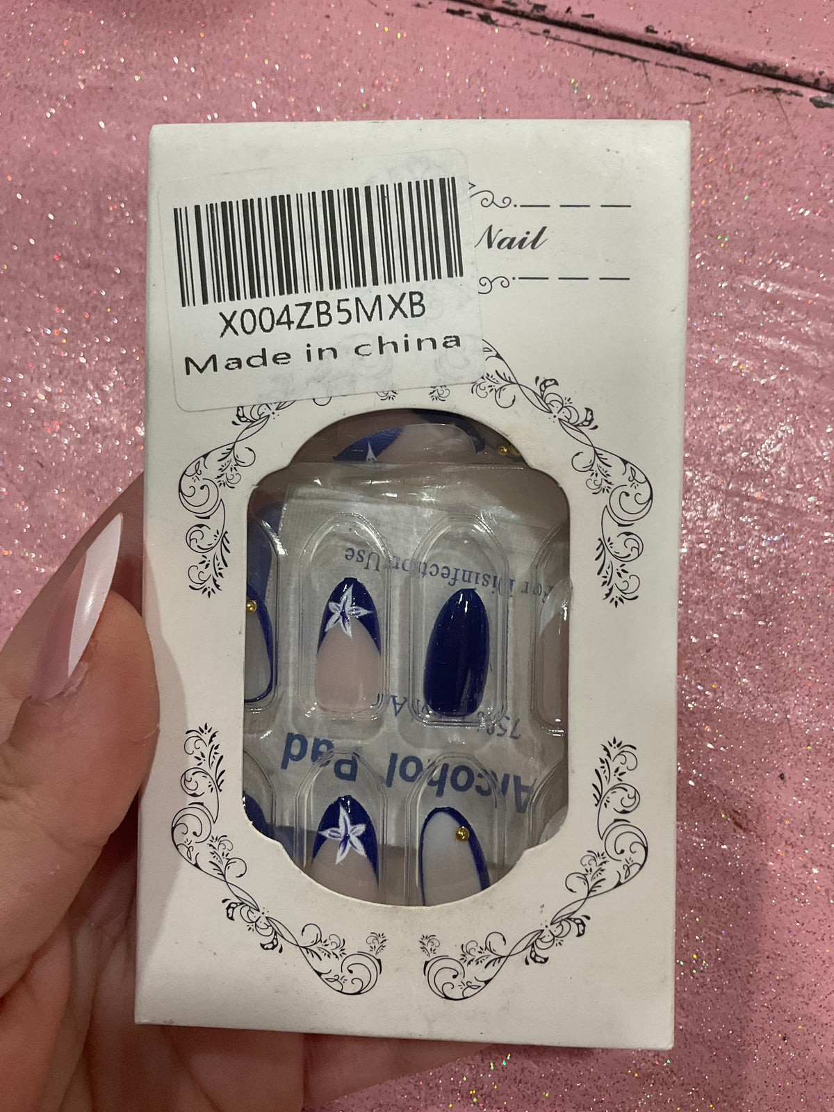 Royal blue floral press on nails
