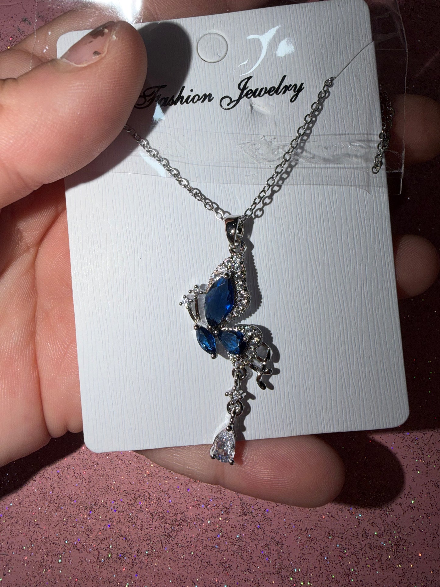 Blue butterfly necklace