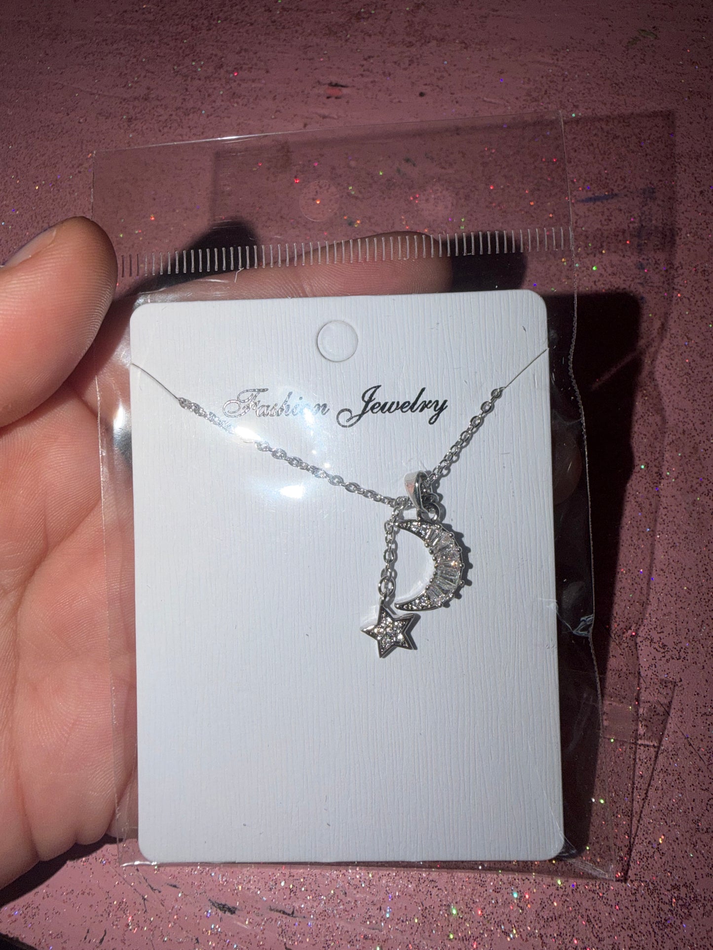 Dainty moon and hanging star necklace
