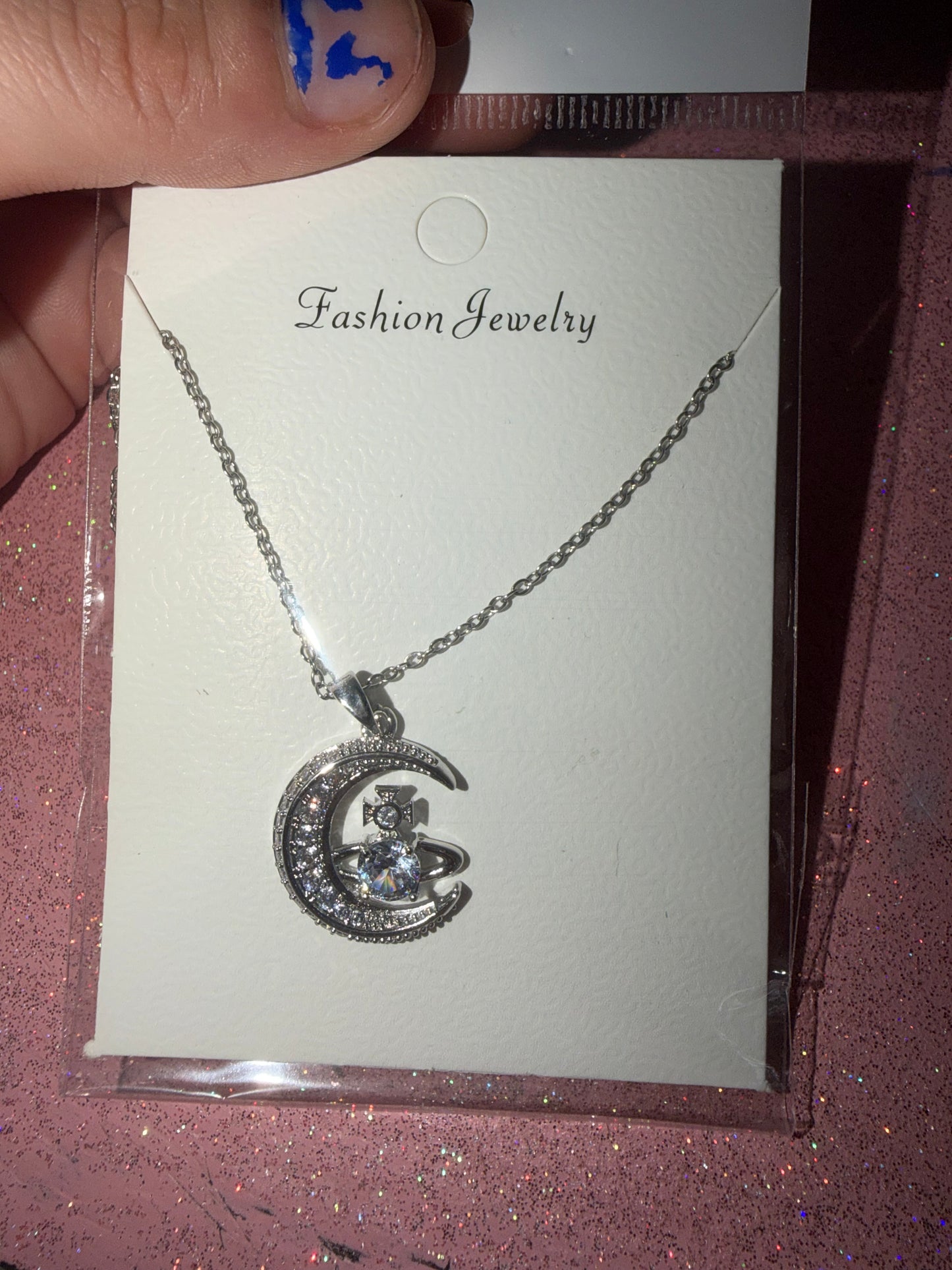 Moon and cross necklace