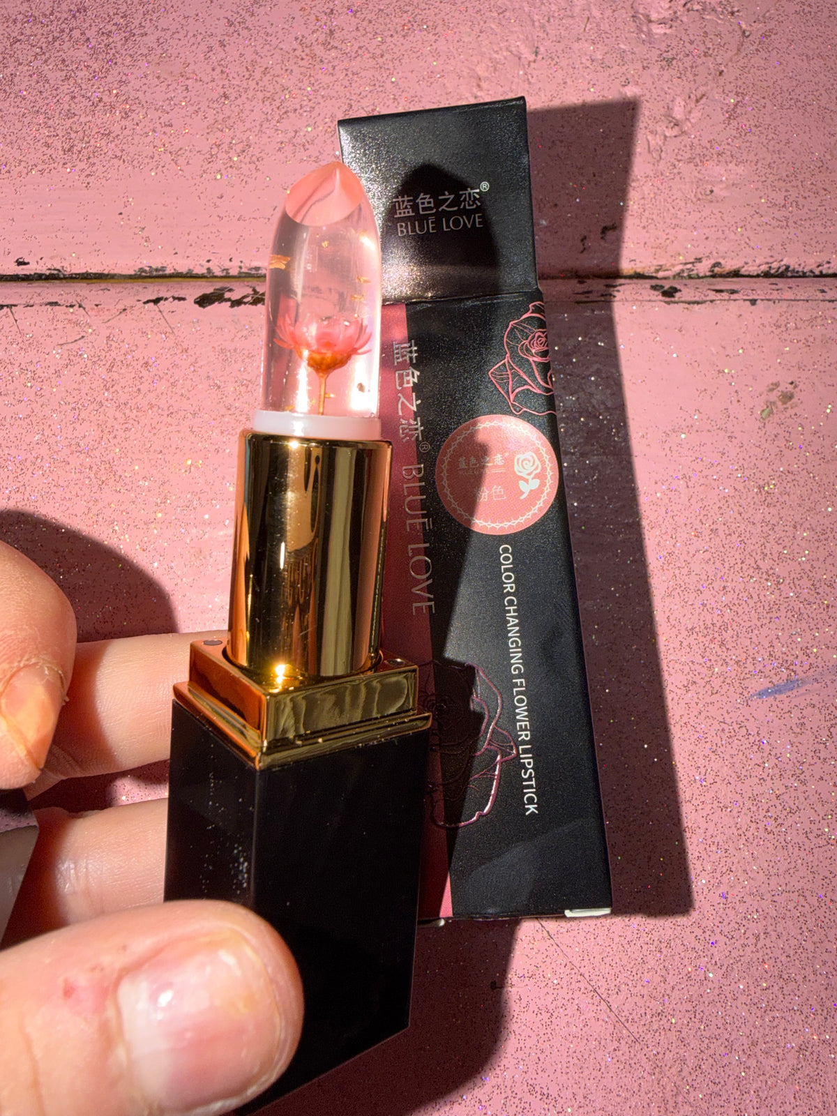 Baby pink color changing lipstick