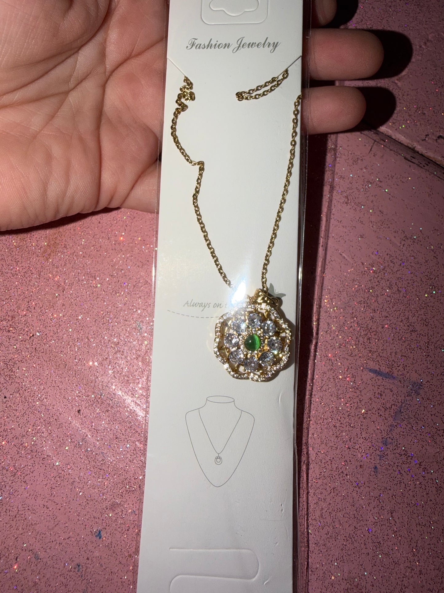 Green and silver flower necklace