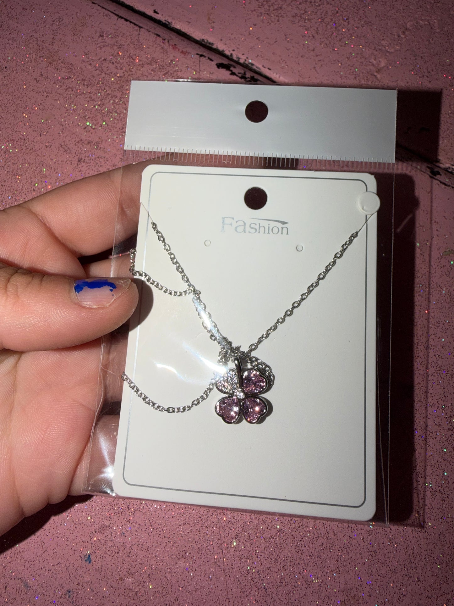 Pink four leaf clover necklace