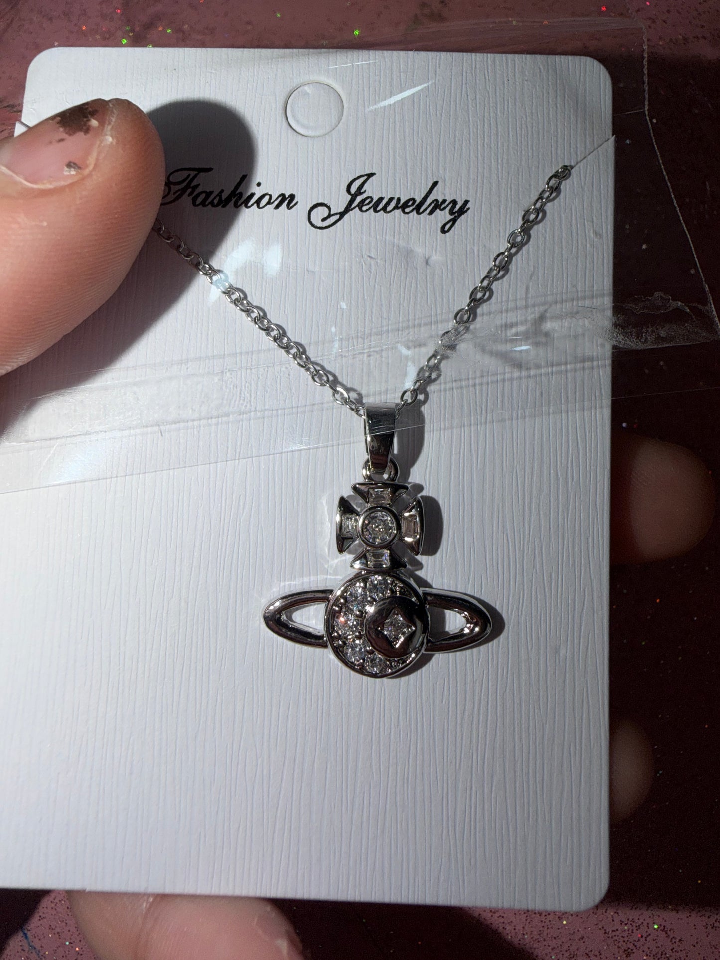 Silver space necklace