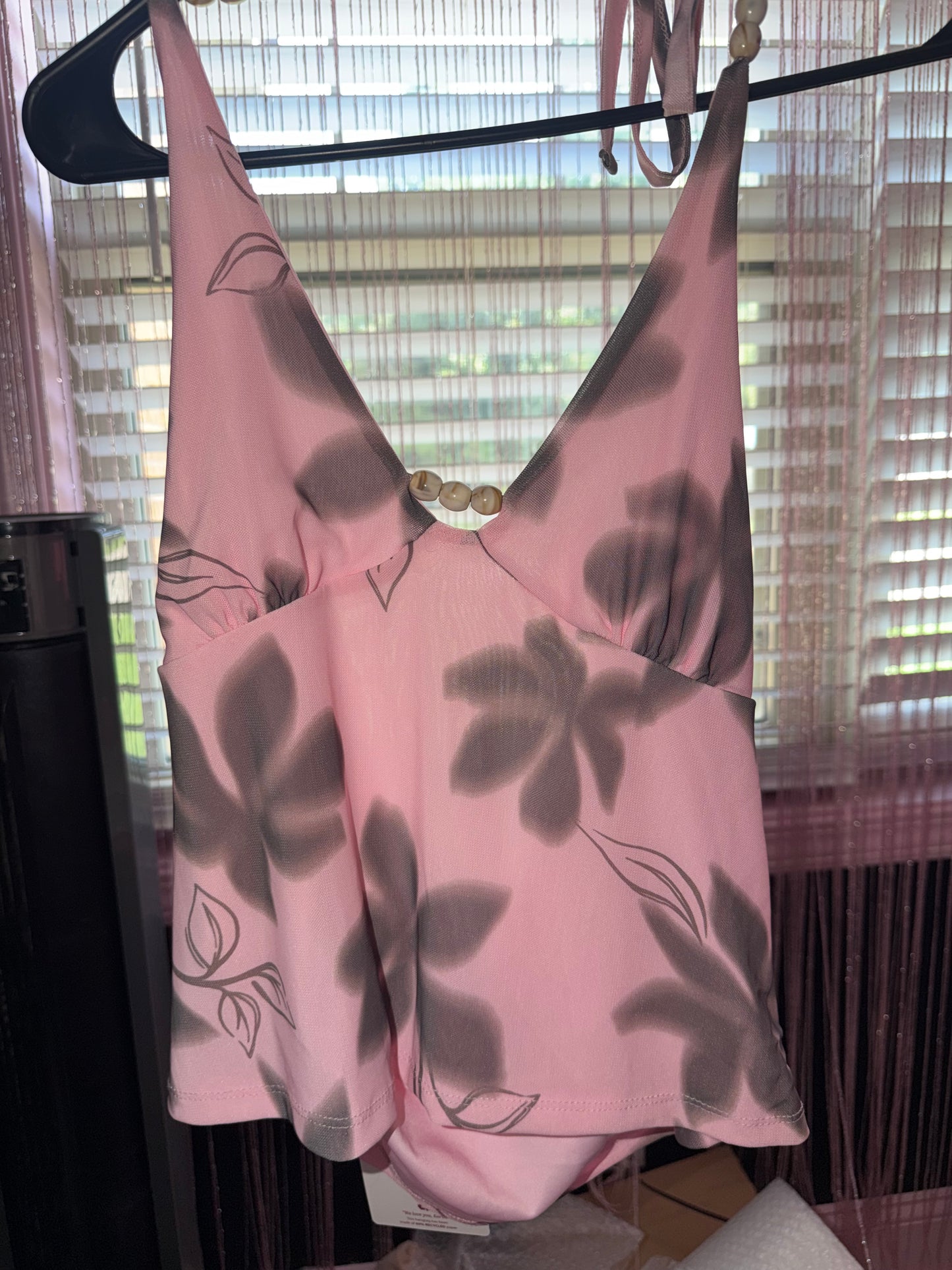 Pink and brown floral top (L)