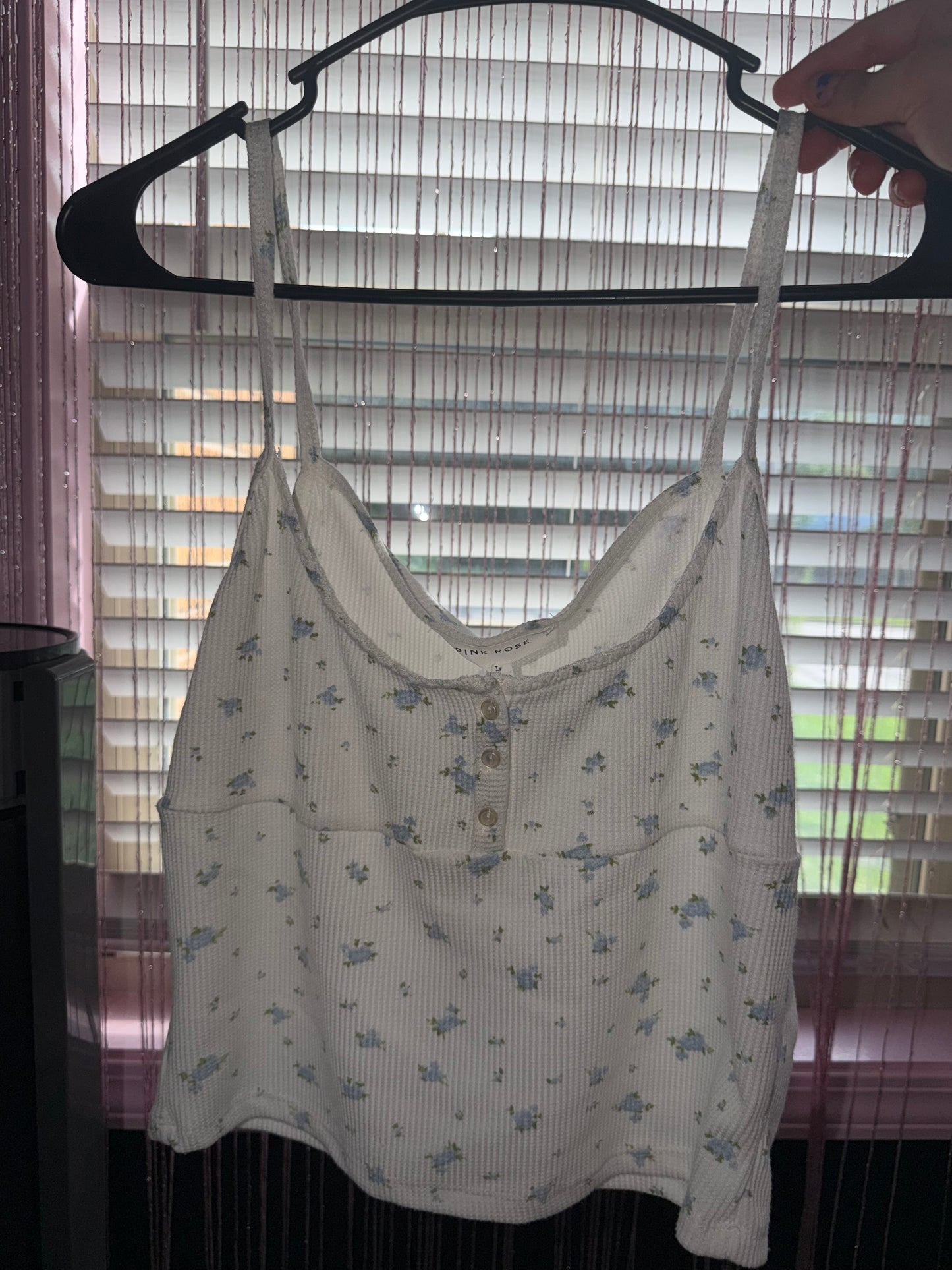 White tank with blue flowers (L)