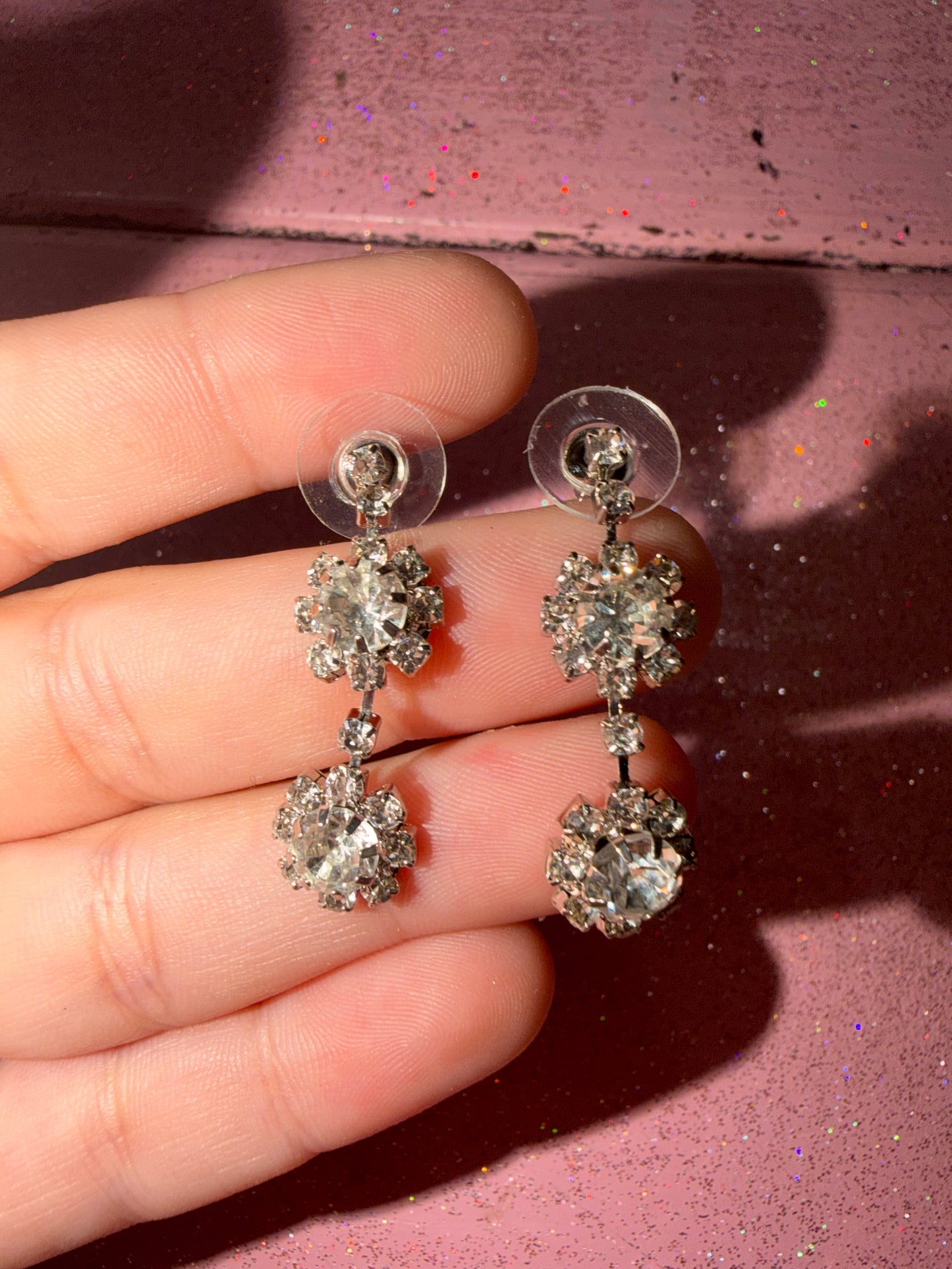 Silver dangle flower earrings
