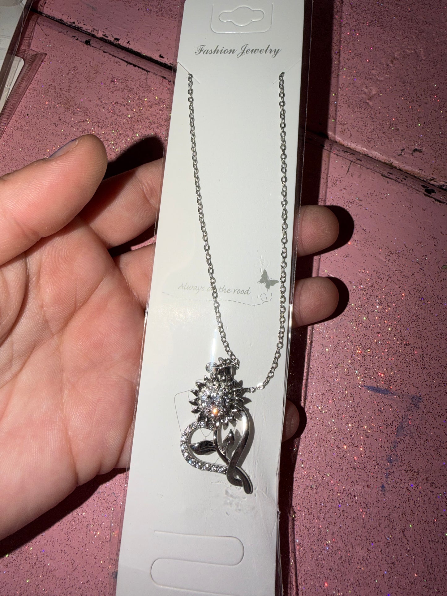 Sunflower and heart necklace