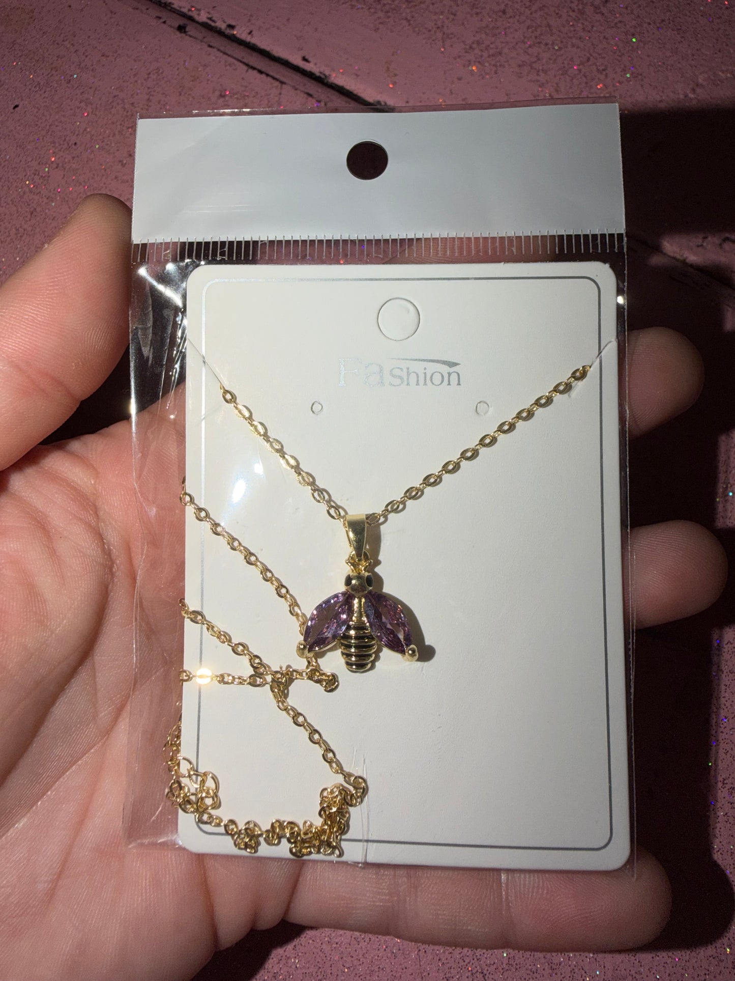 Purple bee necklace