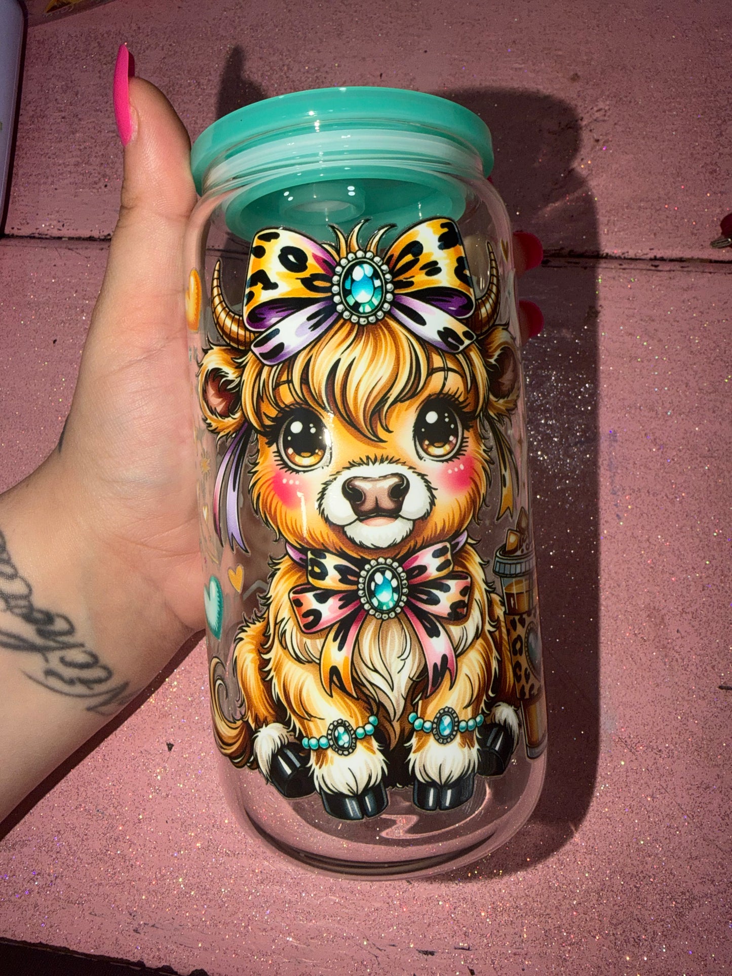 Teal cow cup