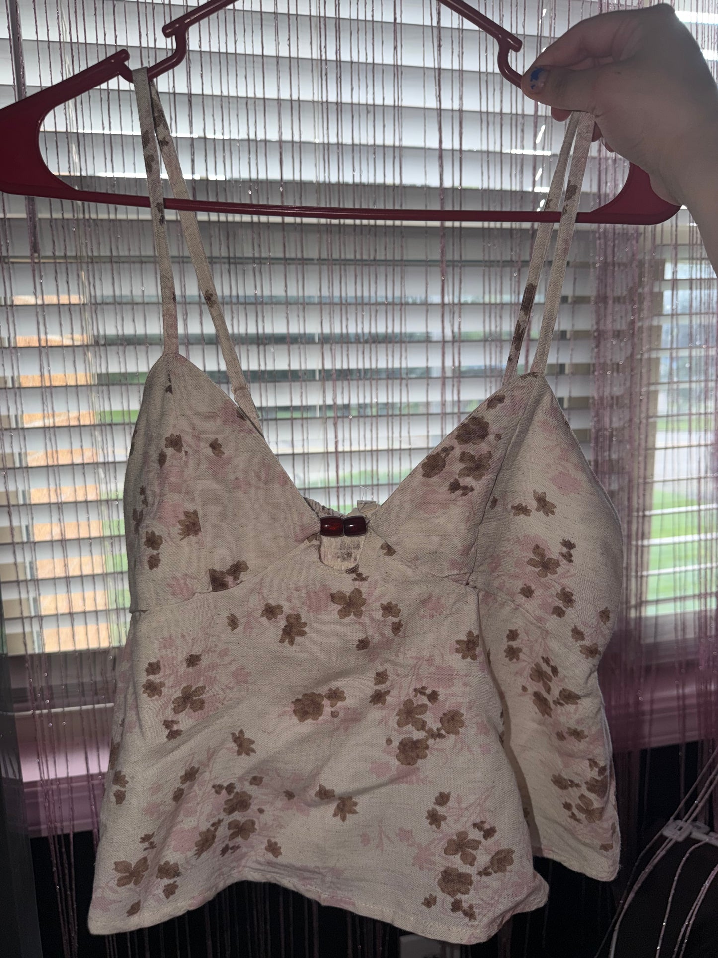 Crème with brown and pink flowers tank (L)