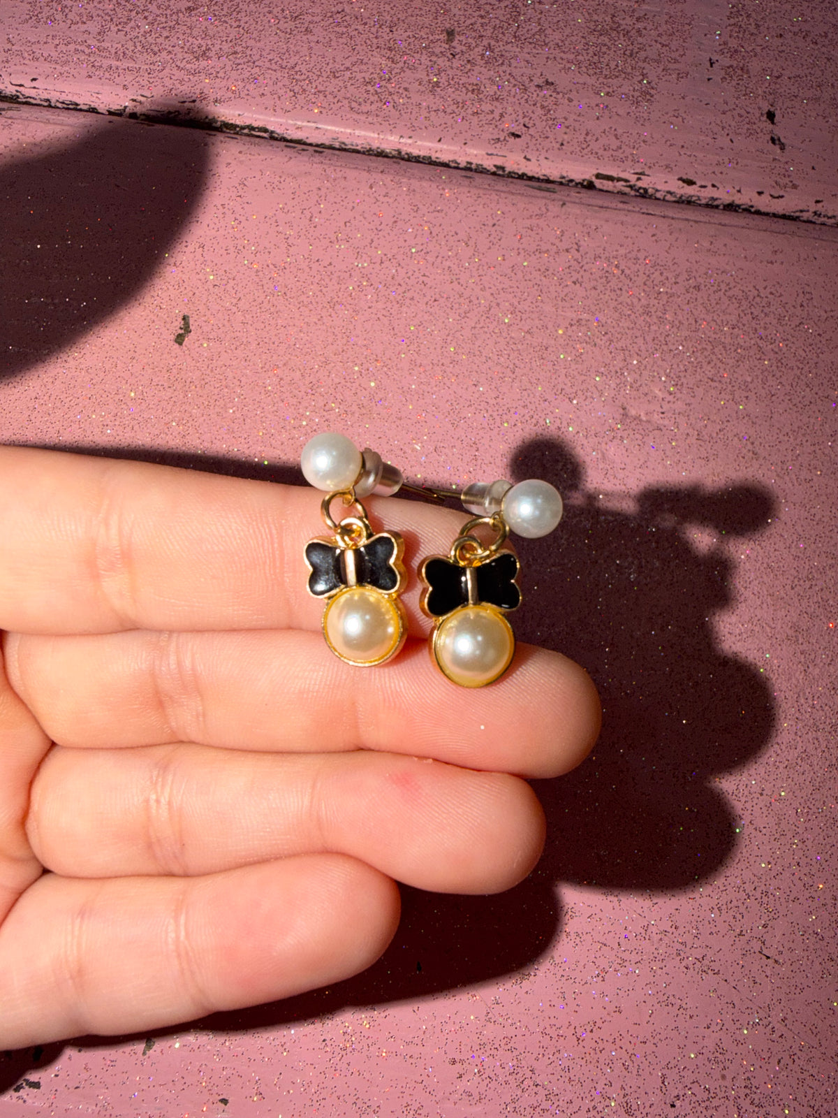 Black butterfly earrings with pearls