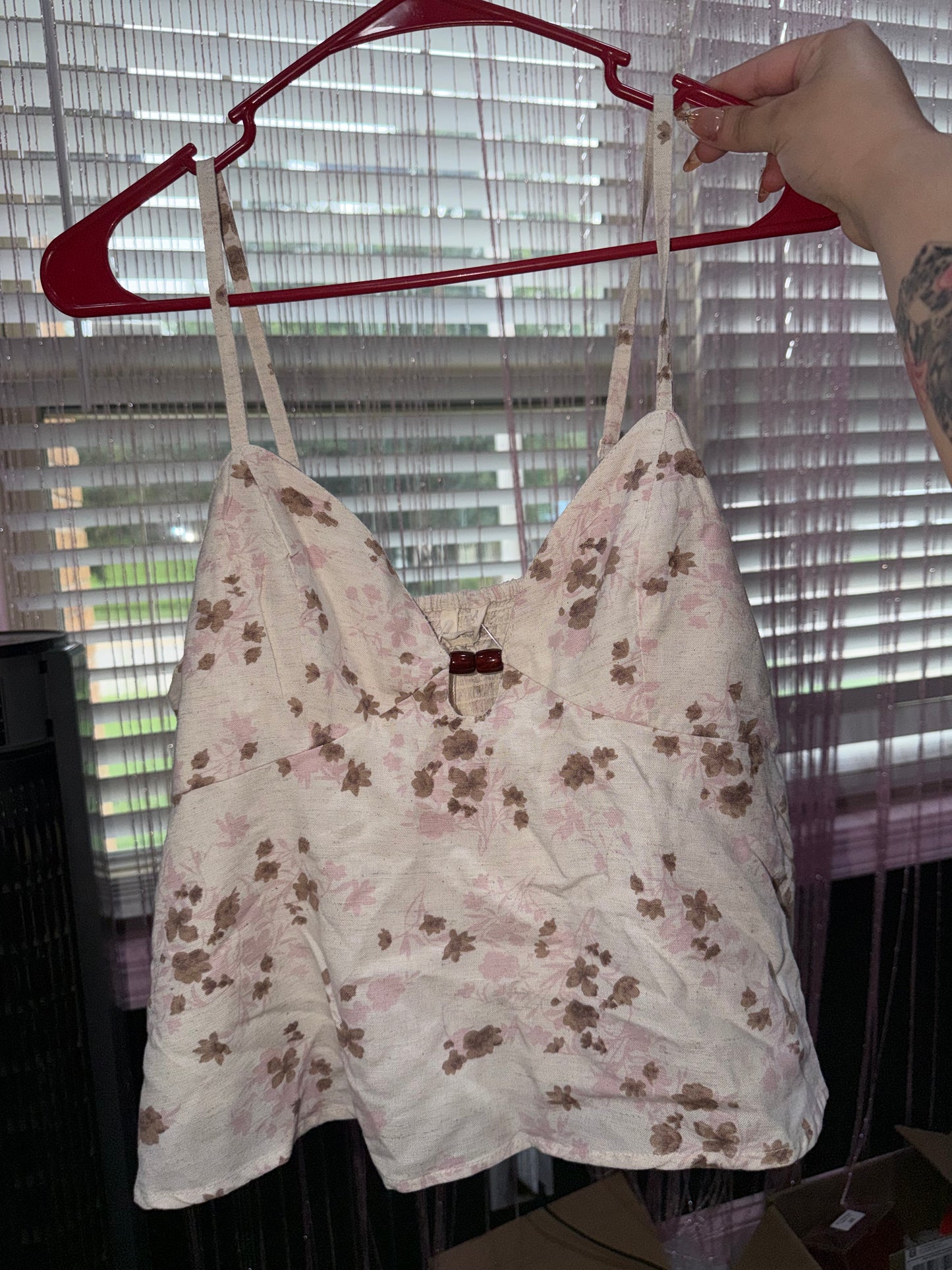 Brown and pink floral tank (XL)